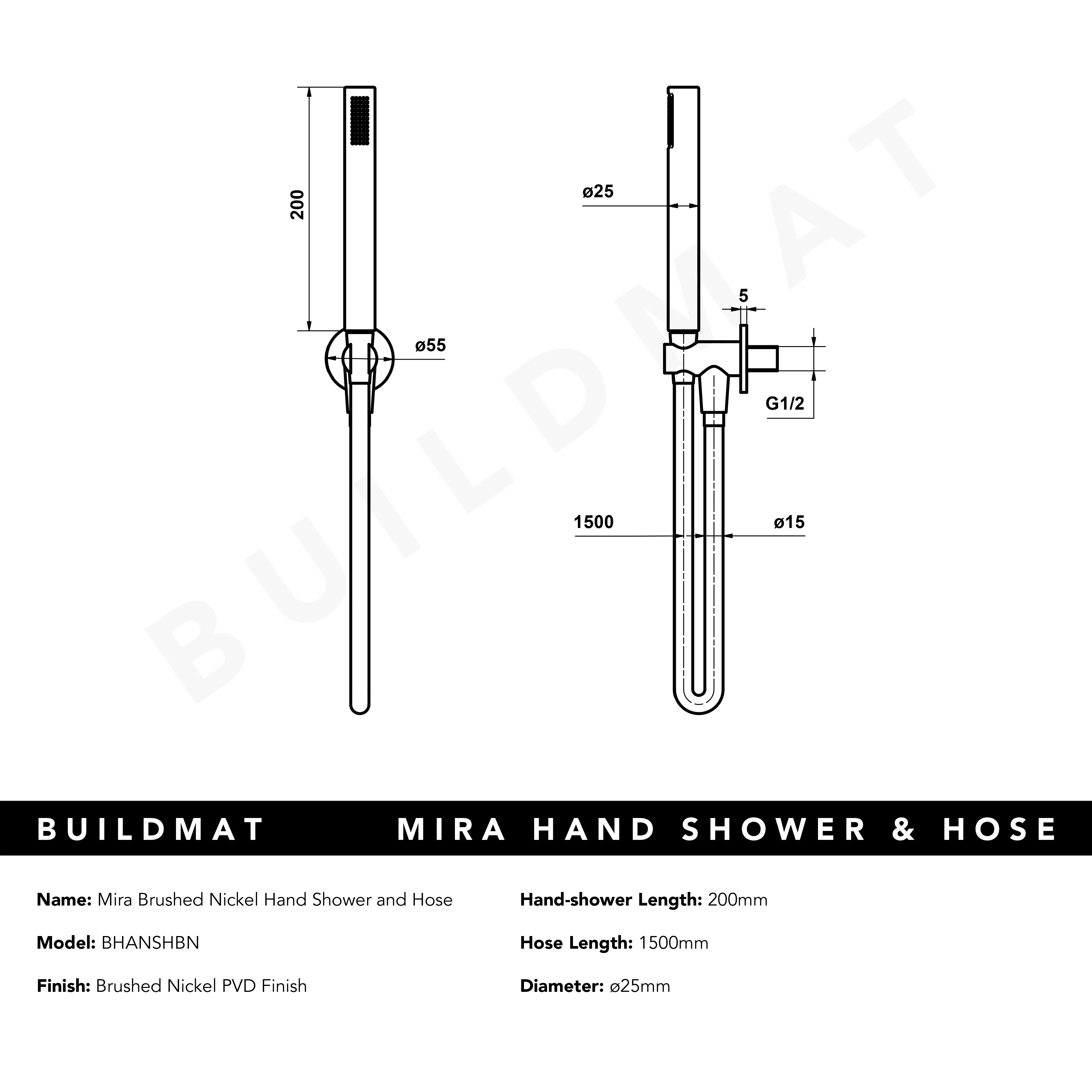Alma Mira Brushed Nickel Hand Shower and Hose - Image 6