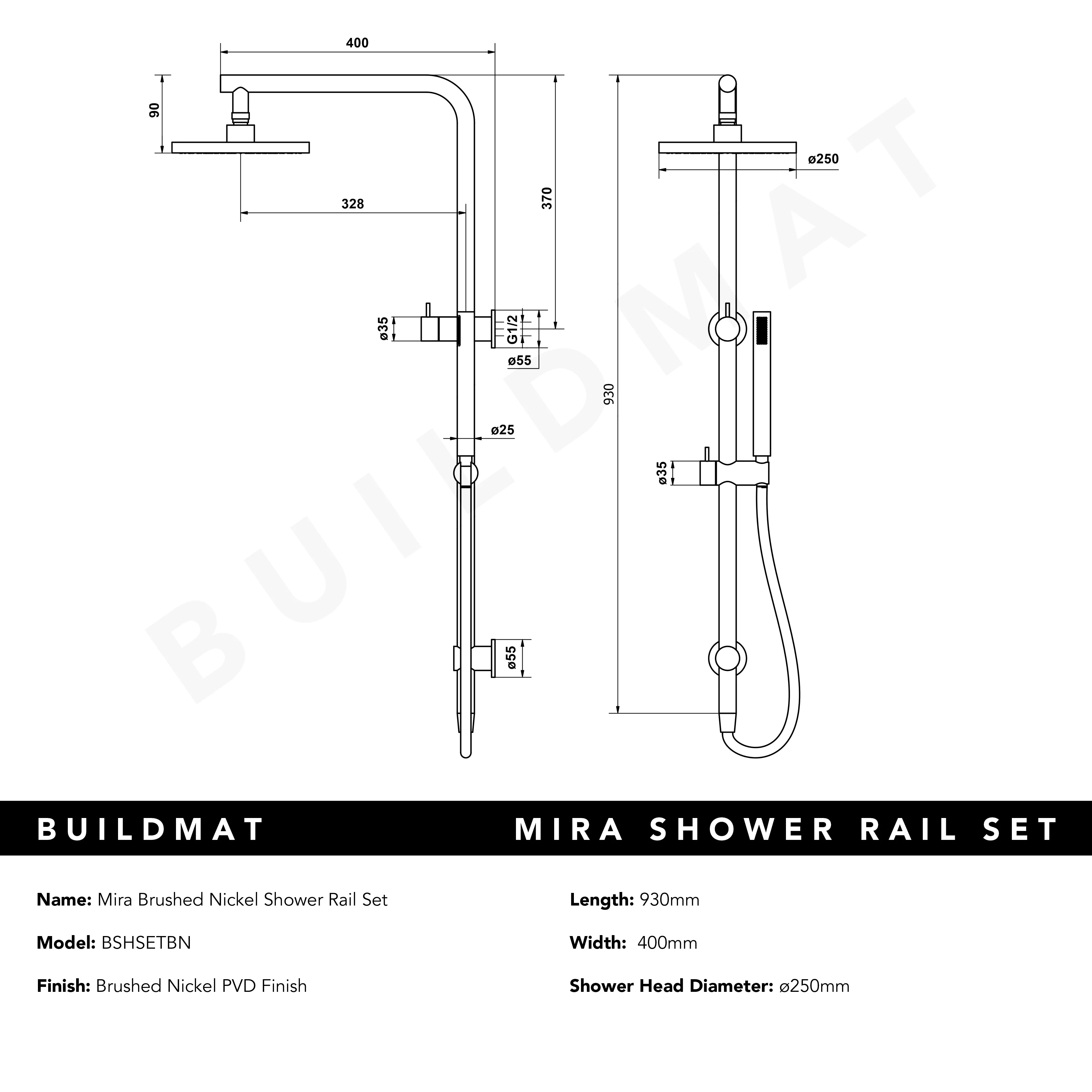 Alma Mira Brushed Nickel Shower Rail Twin Set - Image 7