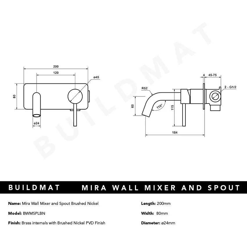 Alma Mira Brushed Nickel Wall Mixer and Spout - Image 10