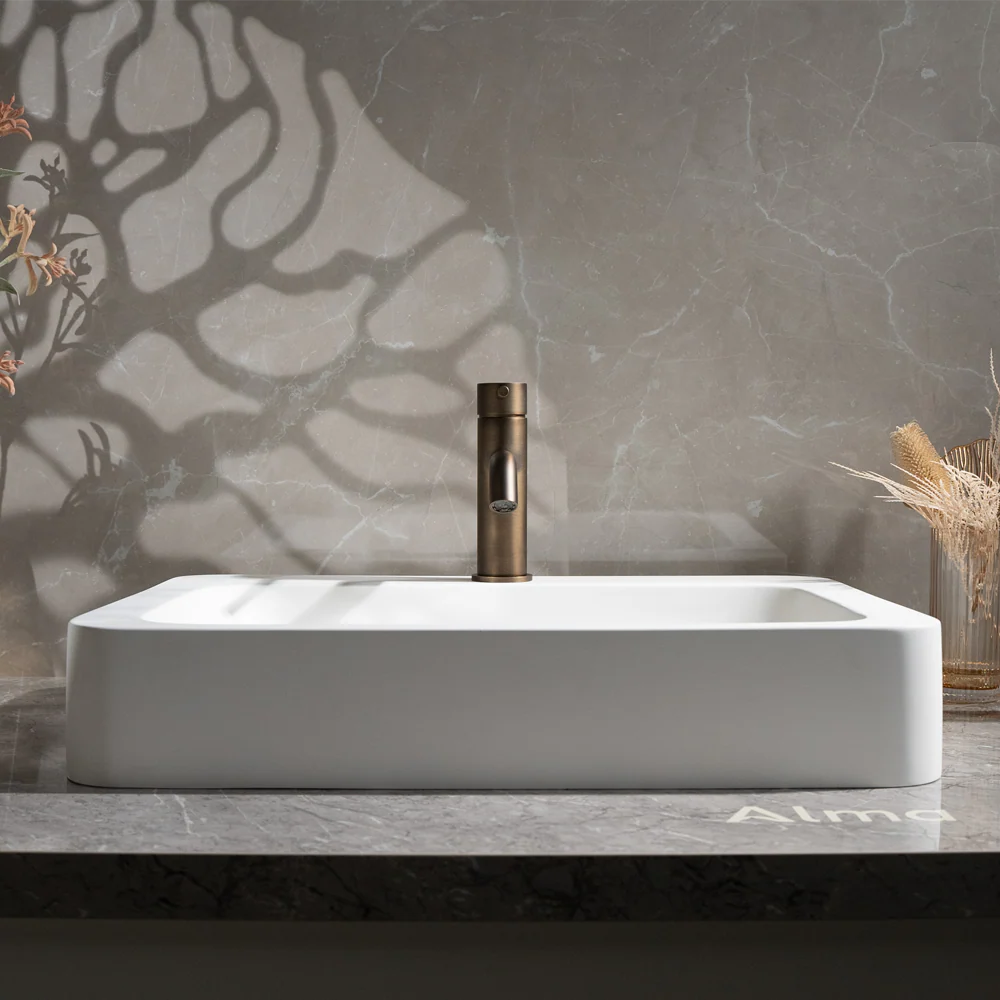 Alma Mira Brushed Vintage Antique Brass Short Basin Mixer - Image 5