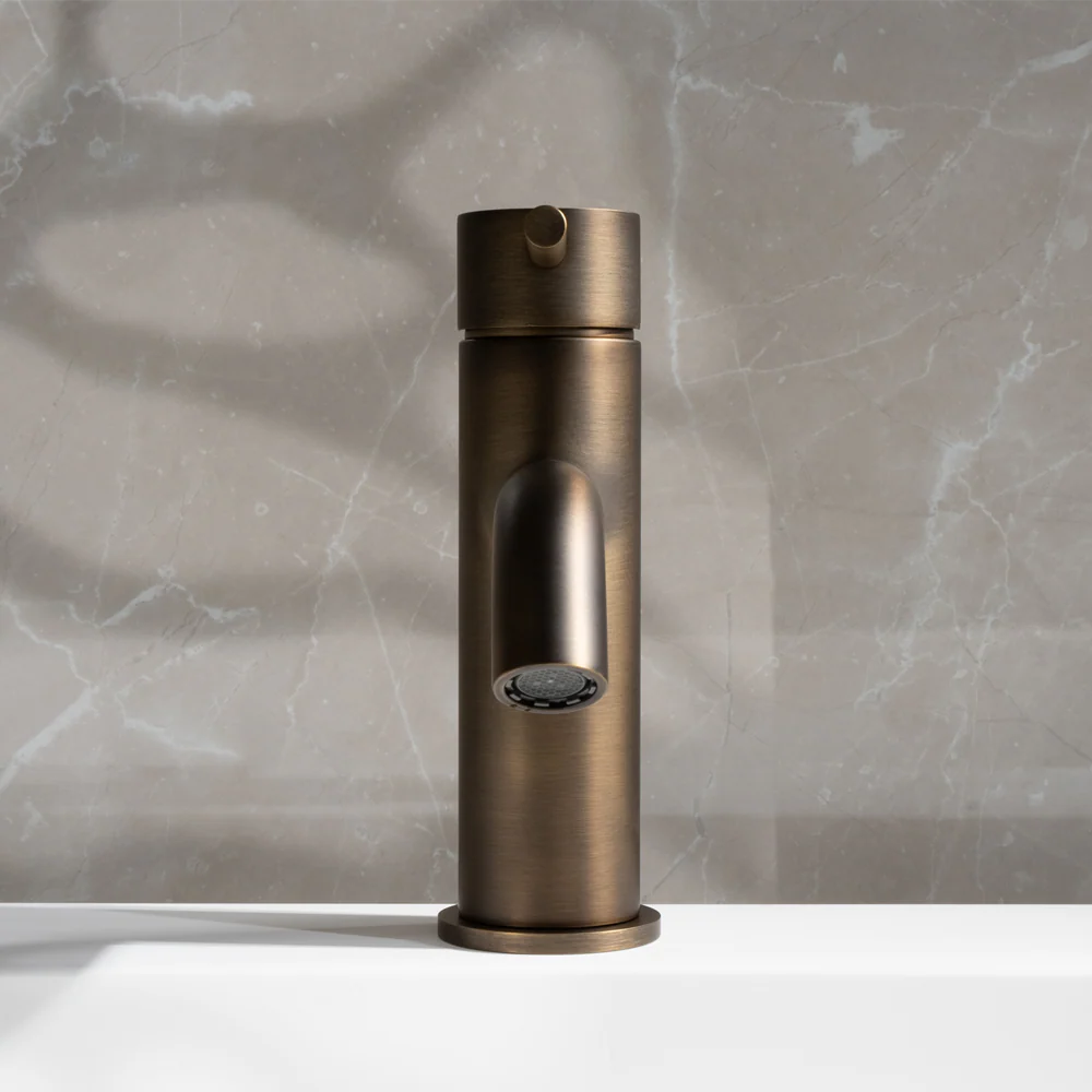 Alma Mira Brushed Vintage Antique Brass Short Basin Mixer - Image 6