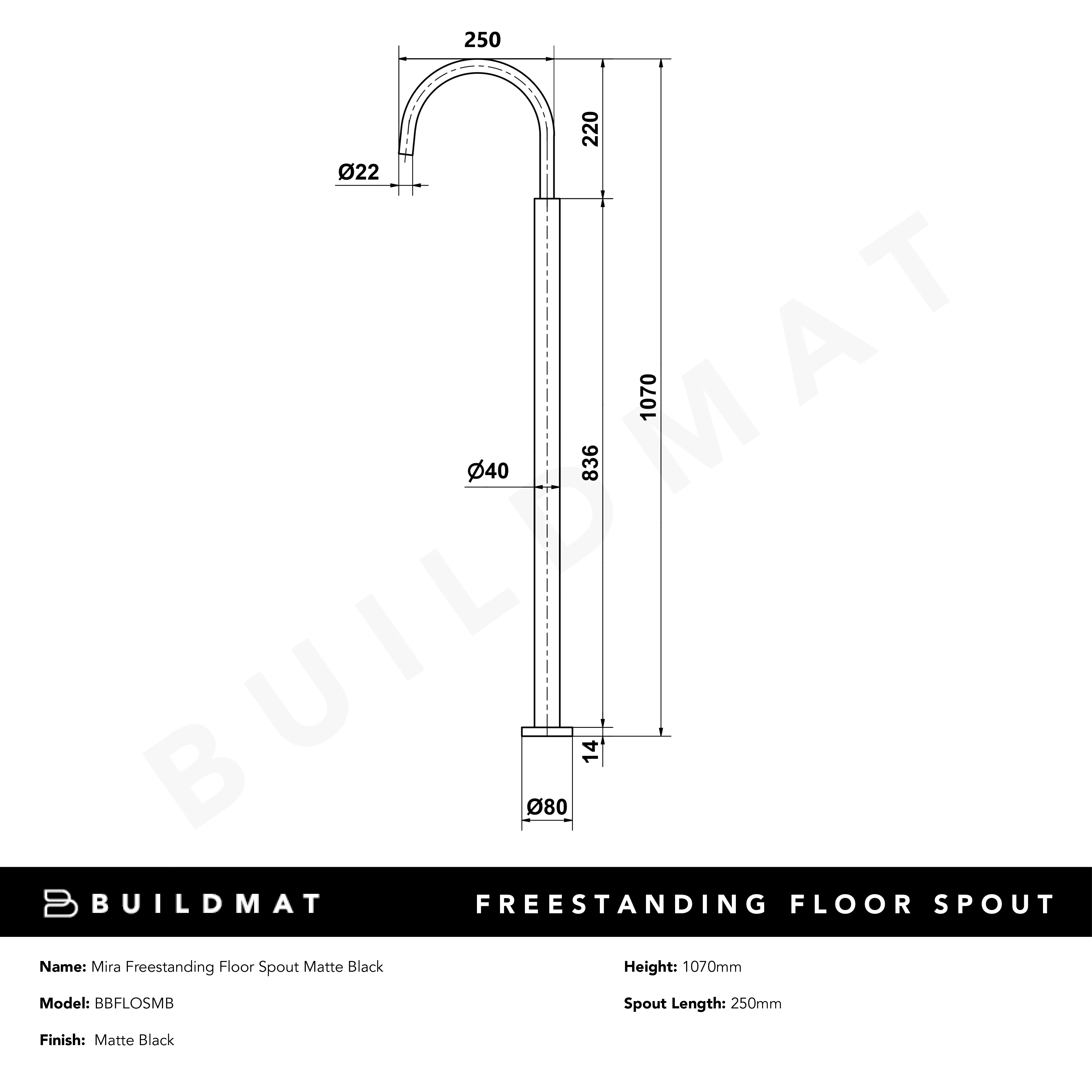 Alma Mira Freestanding Floor Spout Matte Black - Image 8