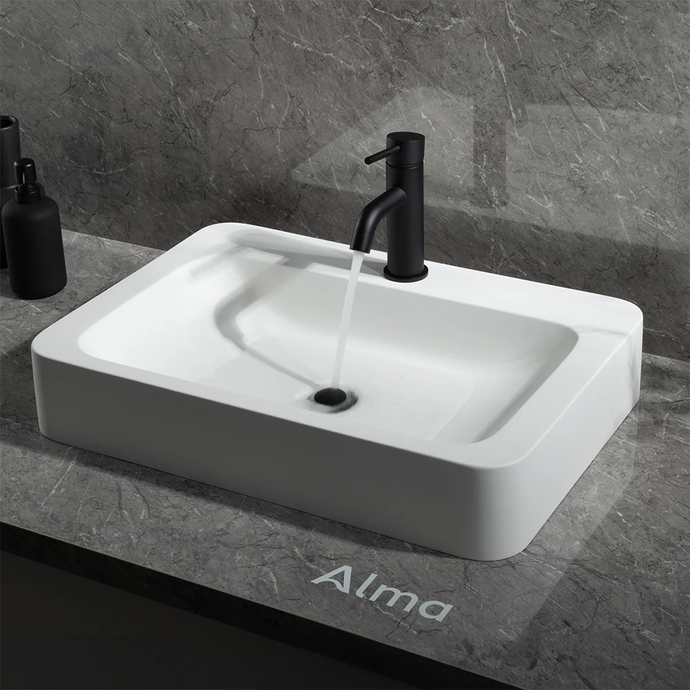 Alma Mira Matte Black Short Basin Mixer - Image 2