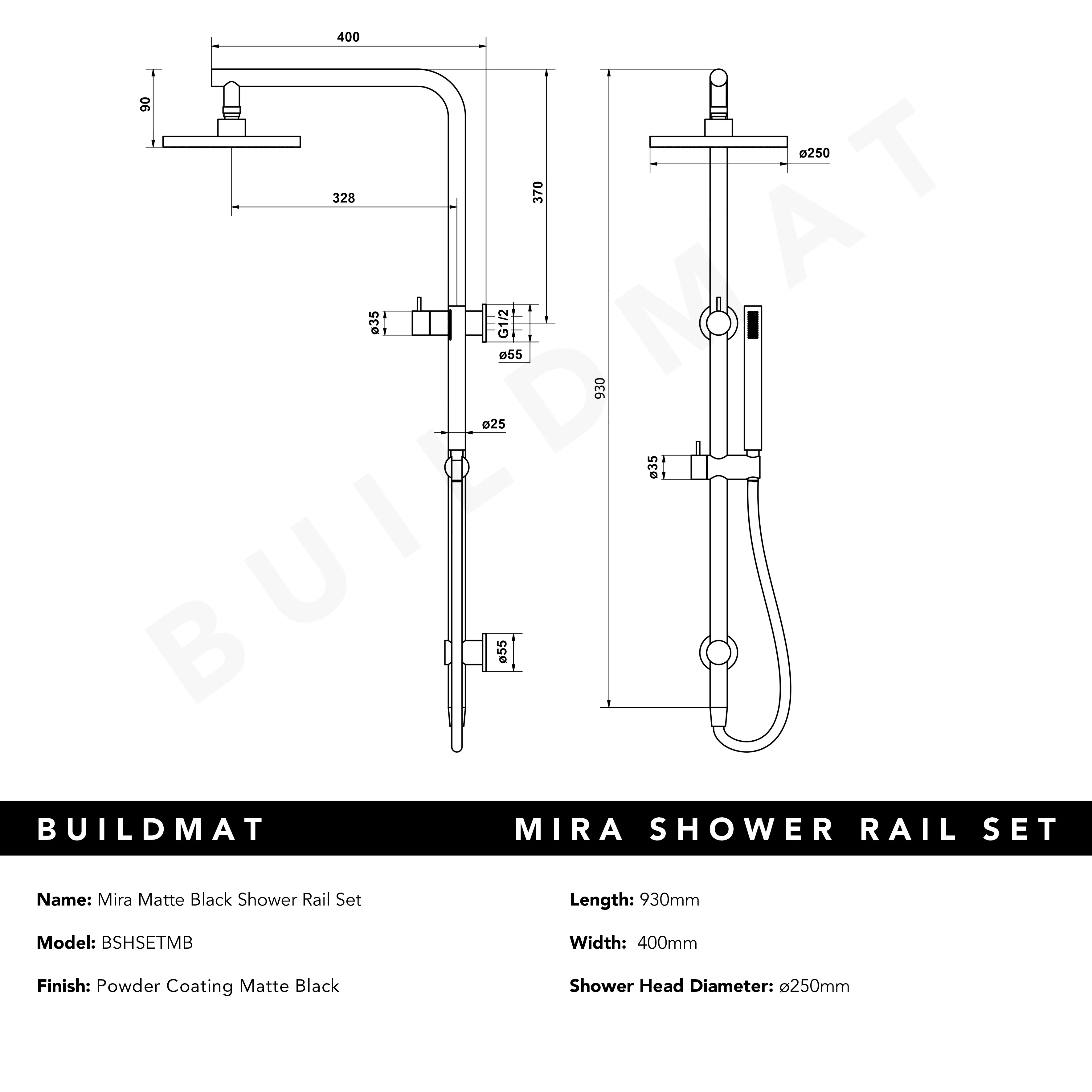 Alma Mira Matte Black Shower Rail Twin Set - Image 6