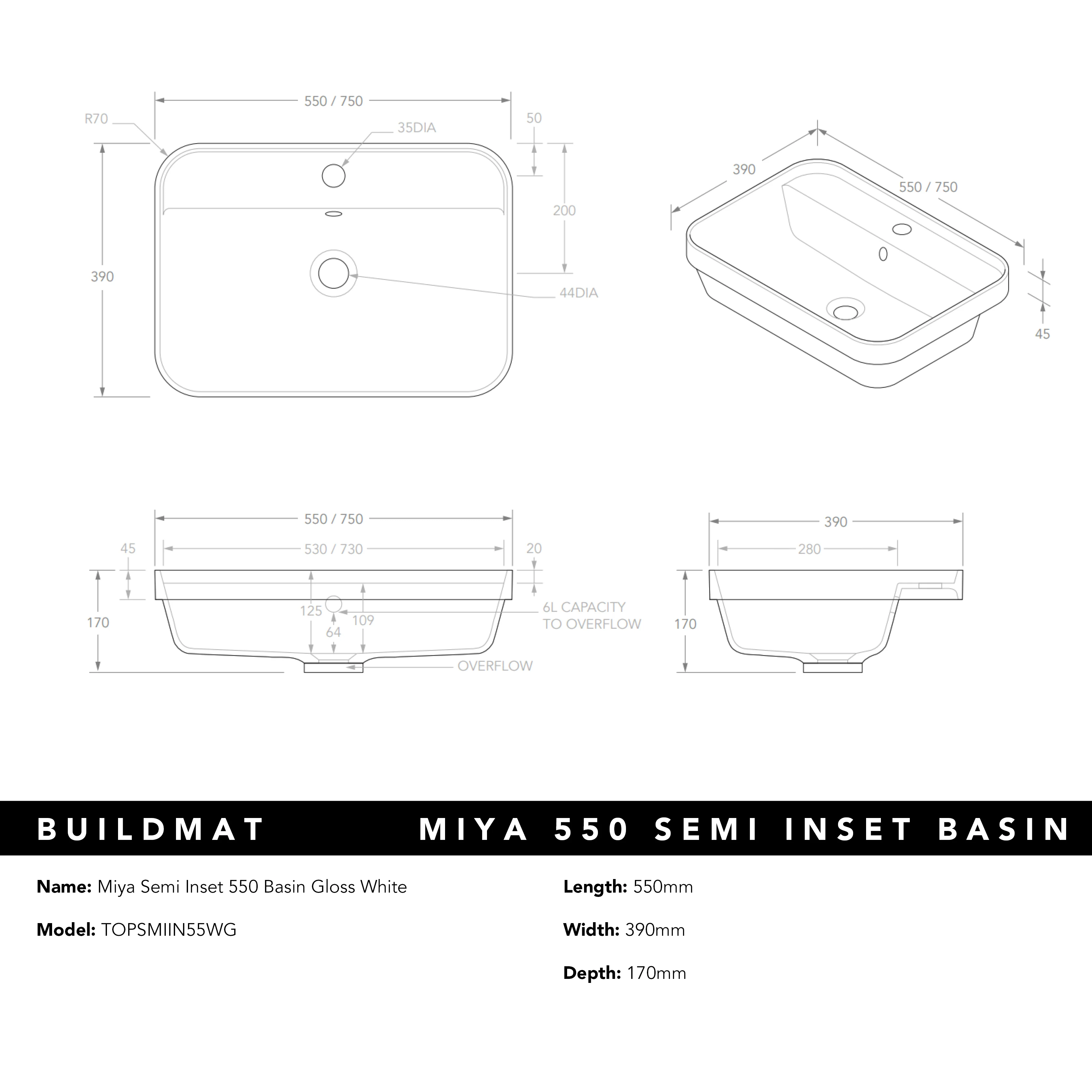 ADP Miya Semi Inset 550 Basin Gloss White - Image 4