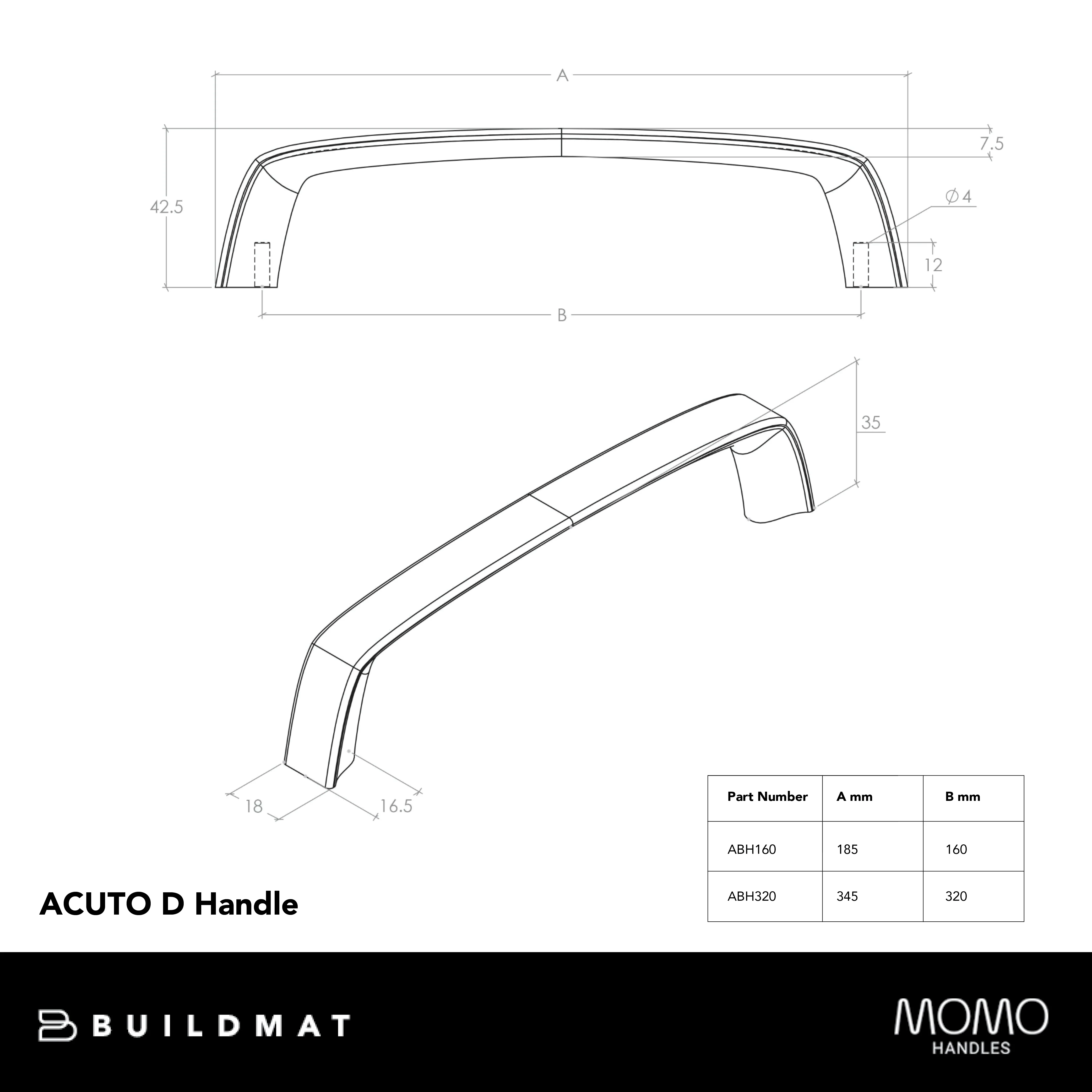 Momo Handles Momo Acuto D Handle 320mm Matte White - Image 4