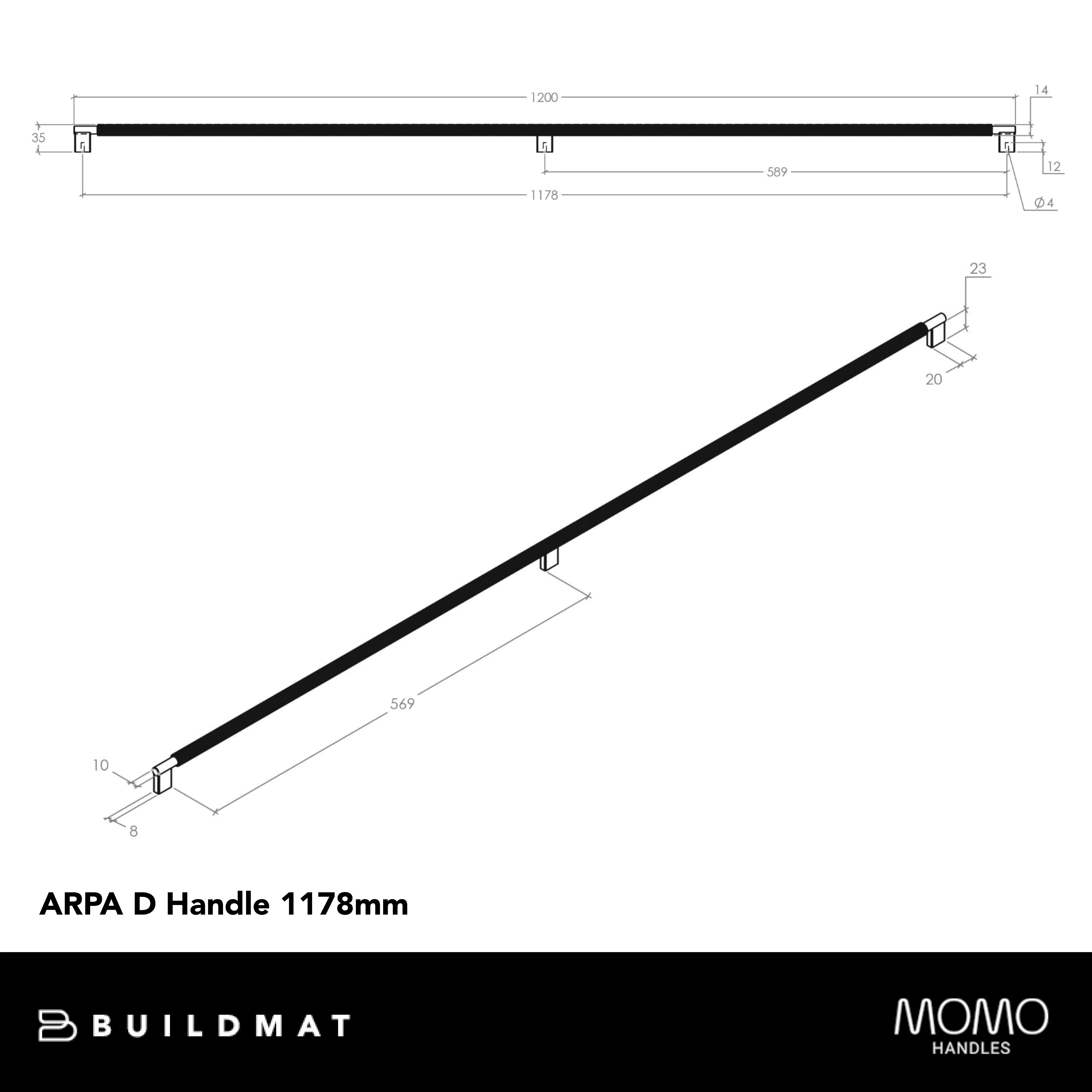 Momo Handles Momo Arpa D Handle and Backplate 1178mm Dull Brushed Nickel - Image 4