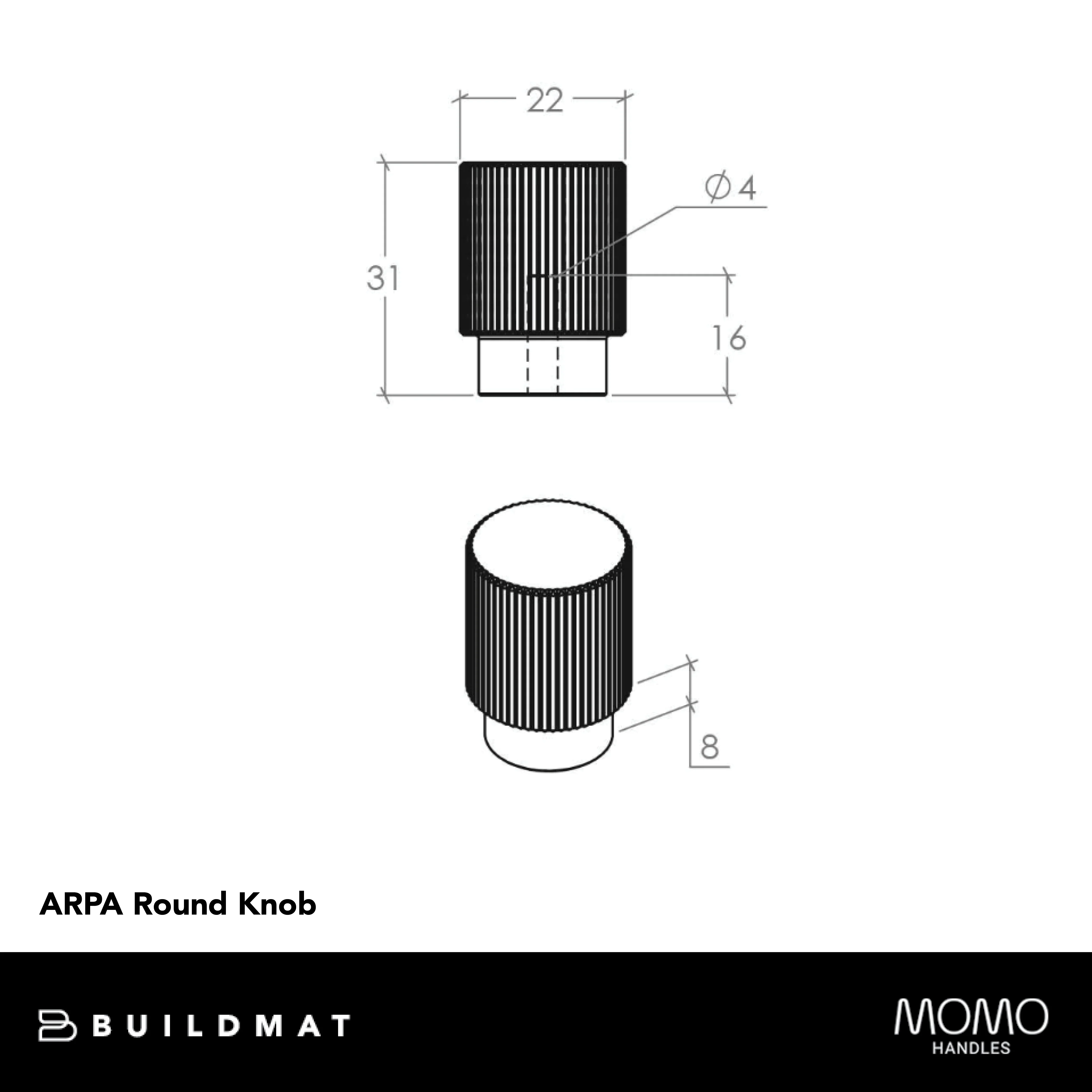 Momo Handles Momo Arpa Round Knob And Backplate 22mm Brushed Black - Image 4