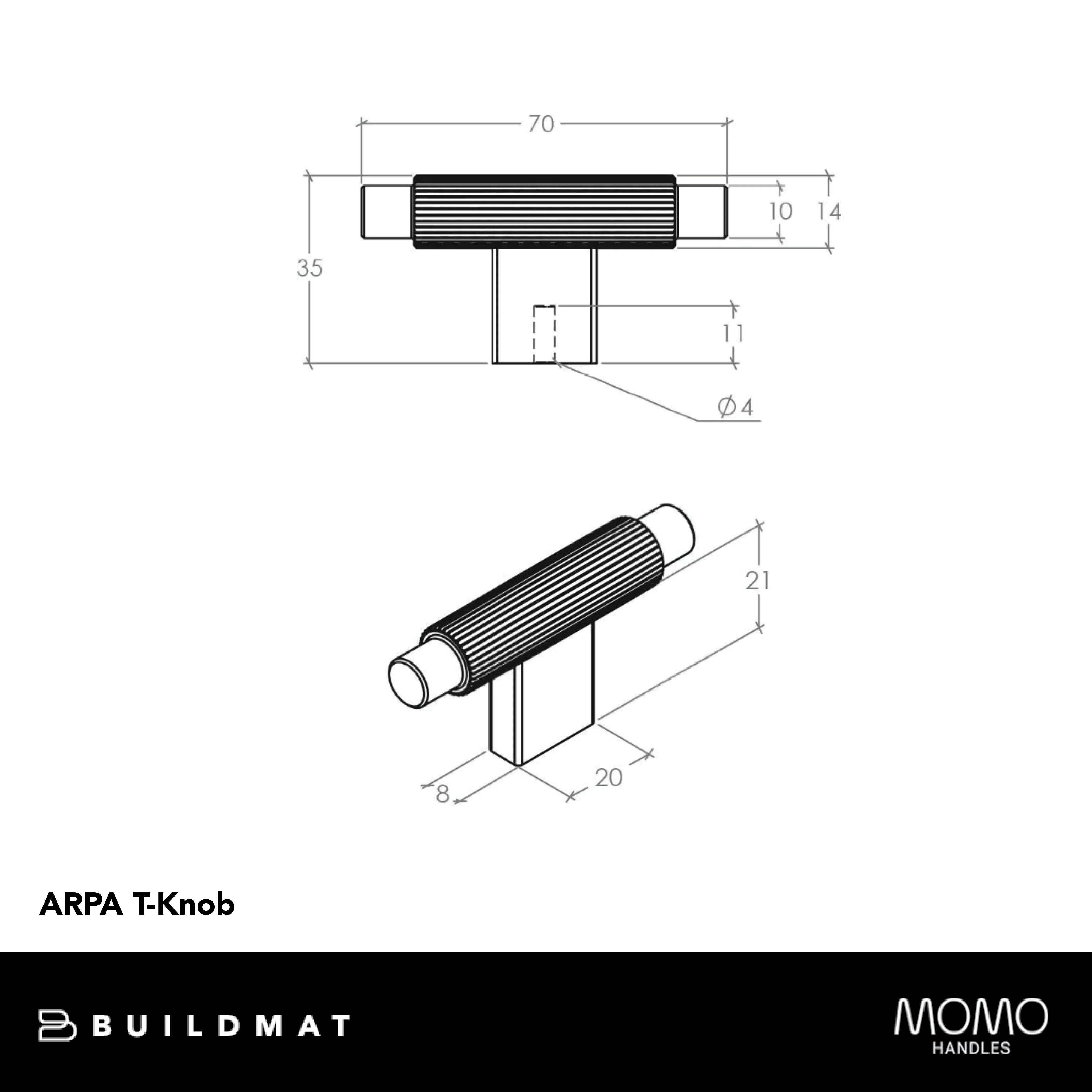 Momo Handles Momo Arpa T Knob and Backplate 70mm Dull Brushed Nickel - Image 4