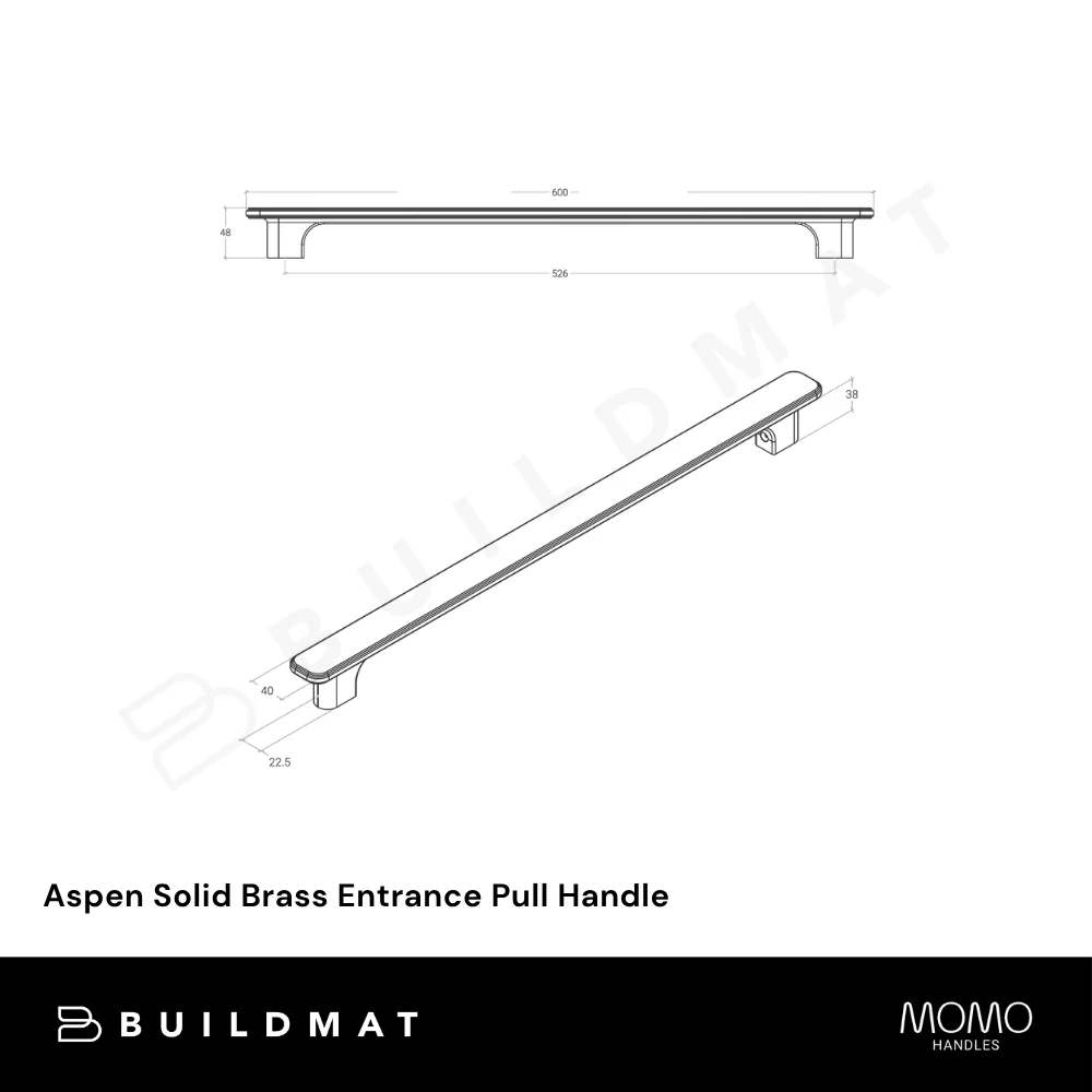 Momo Aspen Solid Brass Entrance Pull Handle Brushed Satin Brass - Image 5