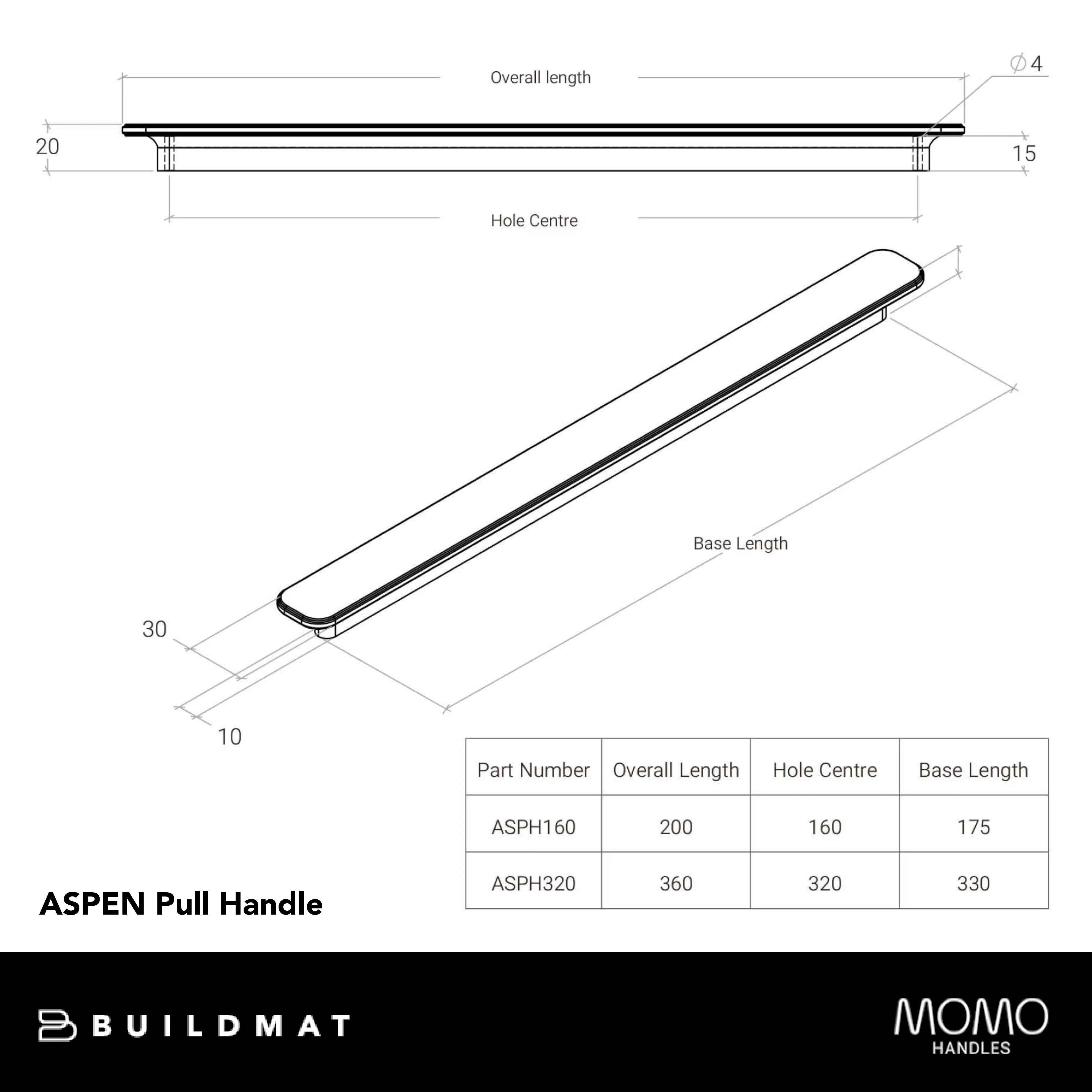 Momo Handles Momo Aspen Solid Brass Pull Handle 160mm Brushed Satin Brass - Image 4
