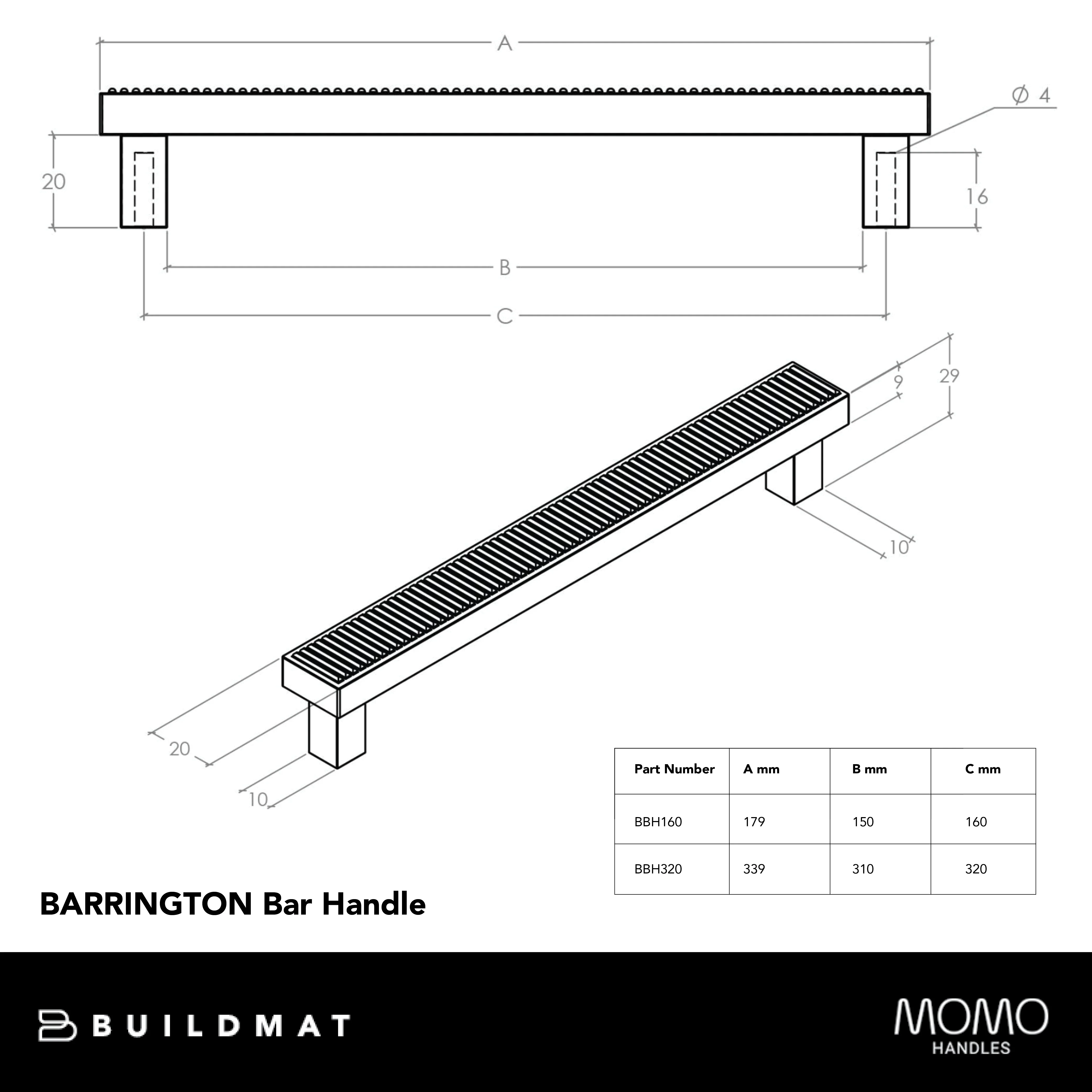Momo Handles Momo Barrington Bar Handle 160mm Bronze - Image 4