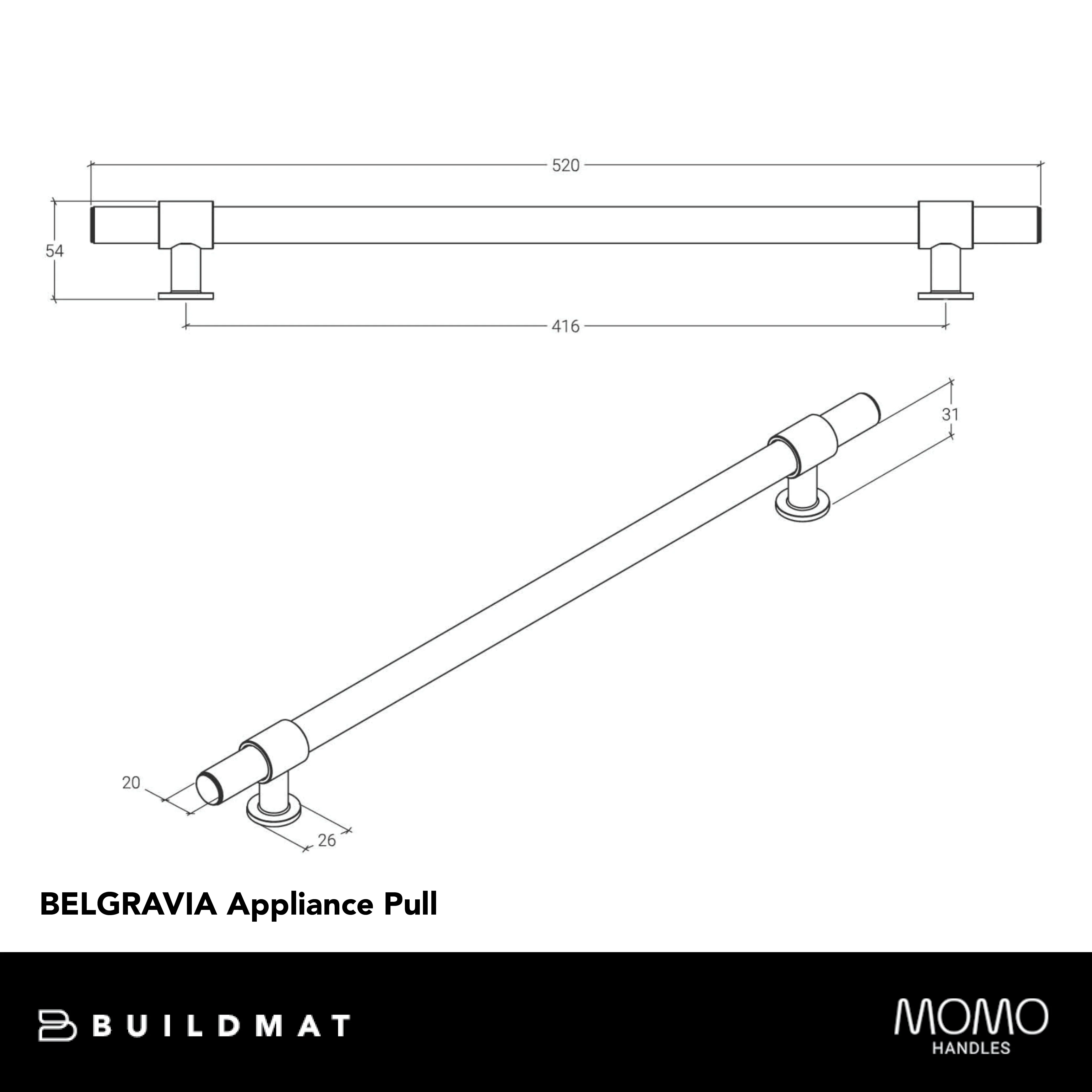 Momo Handles Momo Belgravia 416mm Solid Brass Appliance Pull Matte Black - Image 4