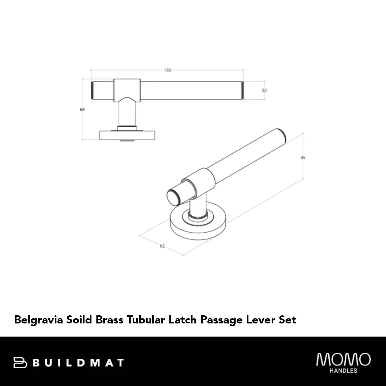 Momo Handles Belgravia Solid Brass Tubular Latch Passage Lever Set In Dull Brushed Nickel - Image 4