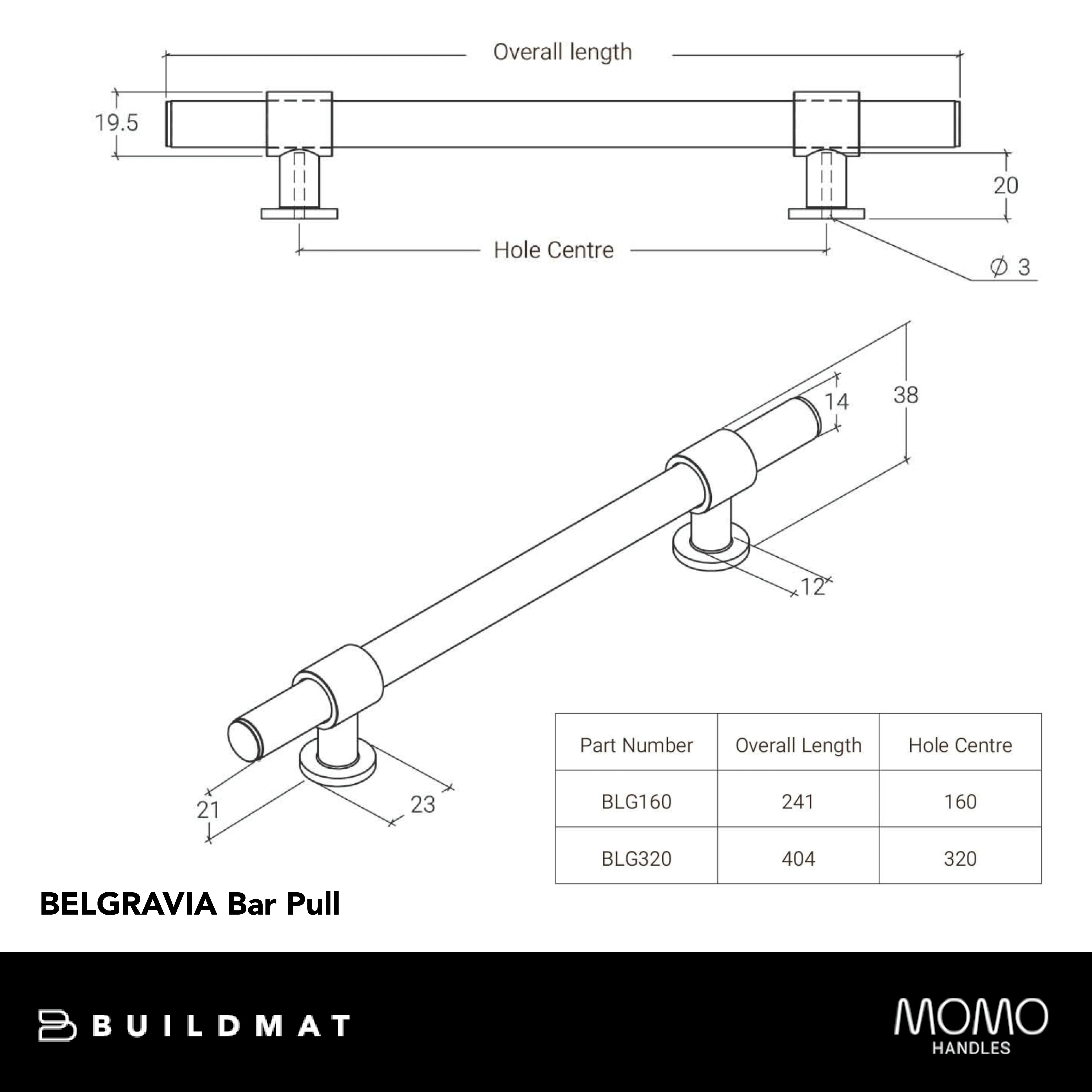 Momo Handles Momo Belgravia Solid Brass Bar Pull 160mm Bronze - Image 5