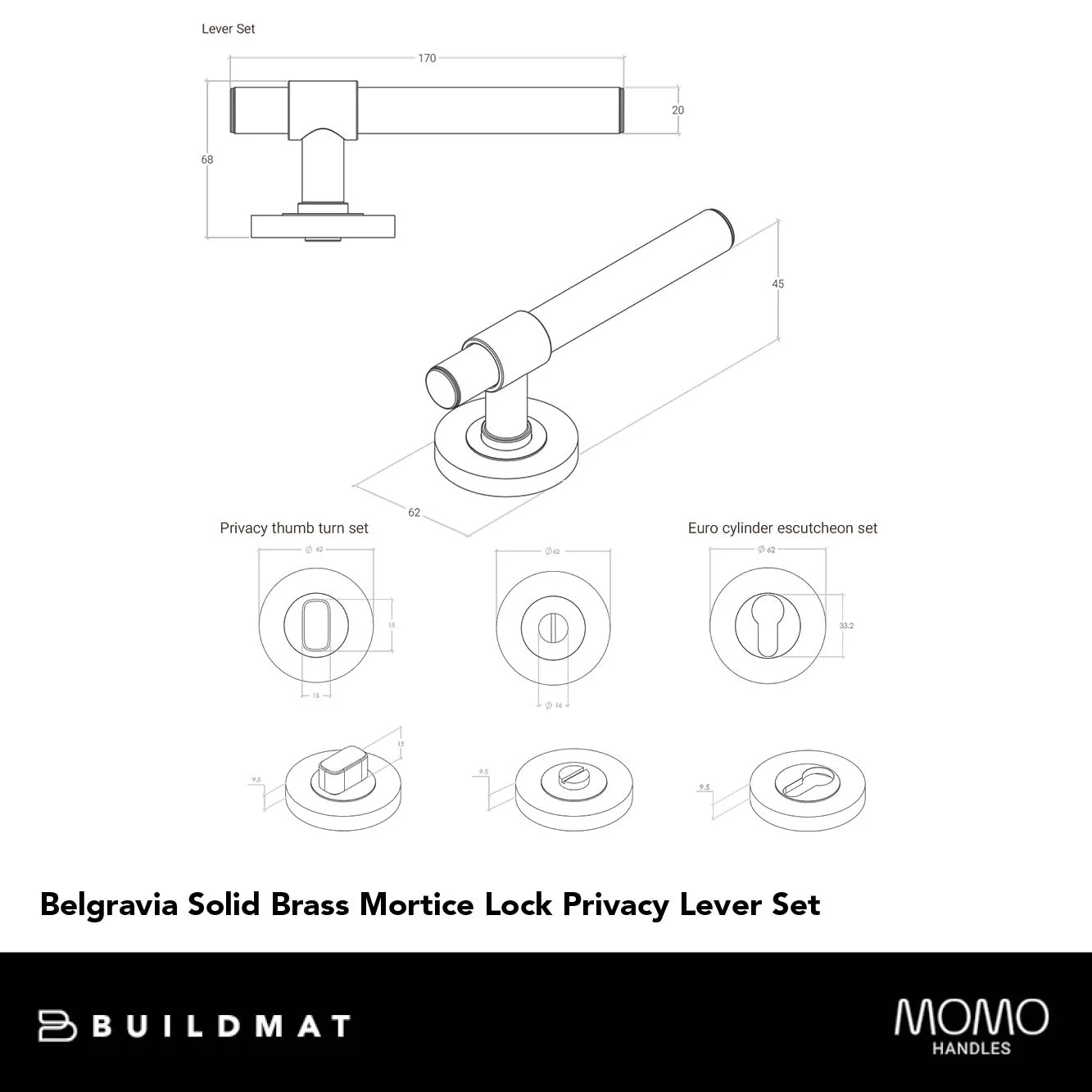 Momo Handles Belgravia Solid Brass Mortice Lock Privacy Lever Set Bronze - Image 4