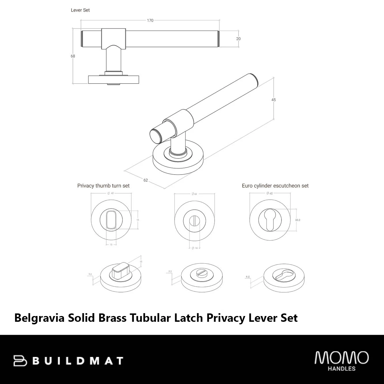Momo Handles Belgravia Solid Brass Tubular Latch Privacy Lever Set Matte Black - Image 4