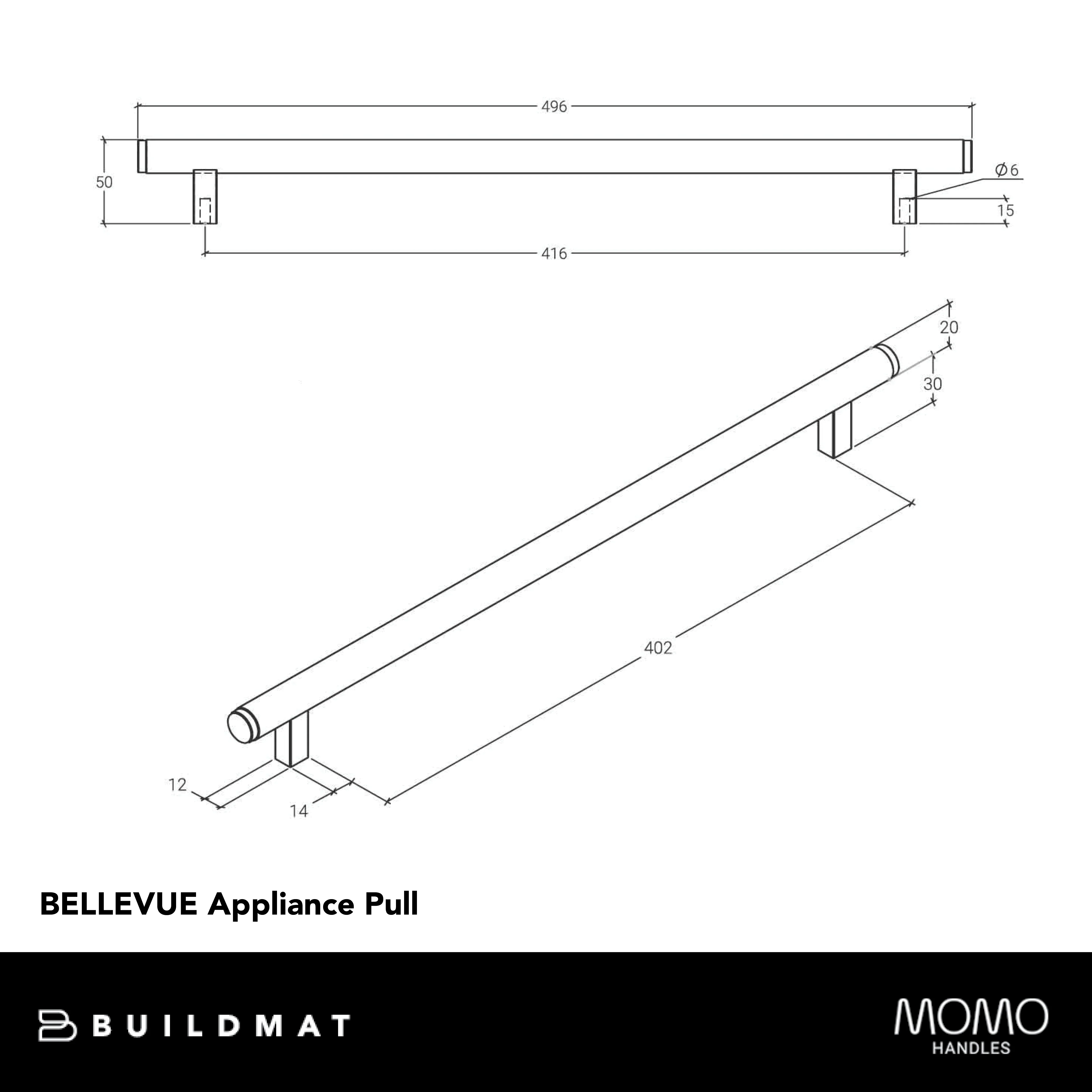 Momo Handles Momo Bellevue Solid Brass Lined Appliance Pull 416mm Brushed Satin Brass - Image 4