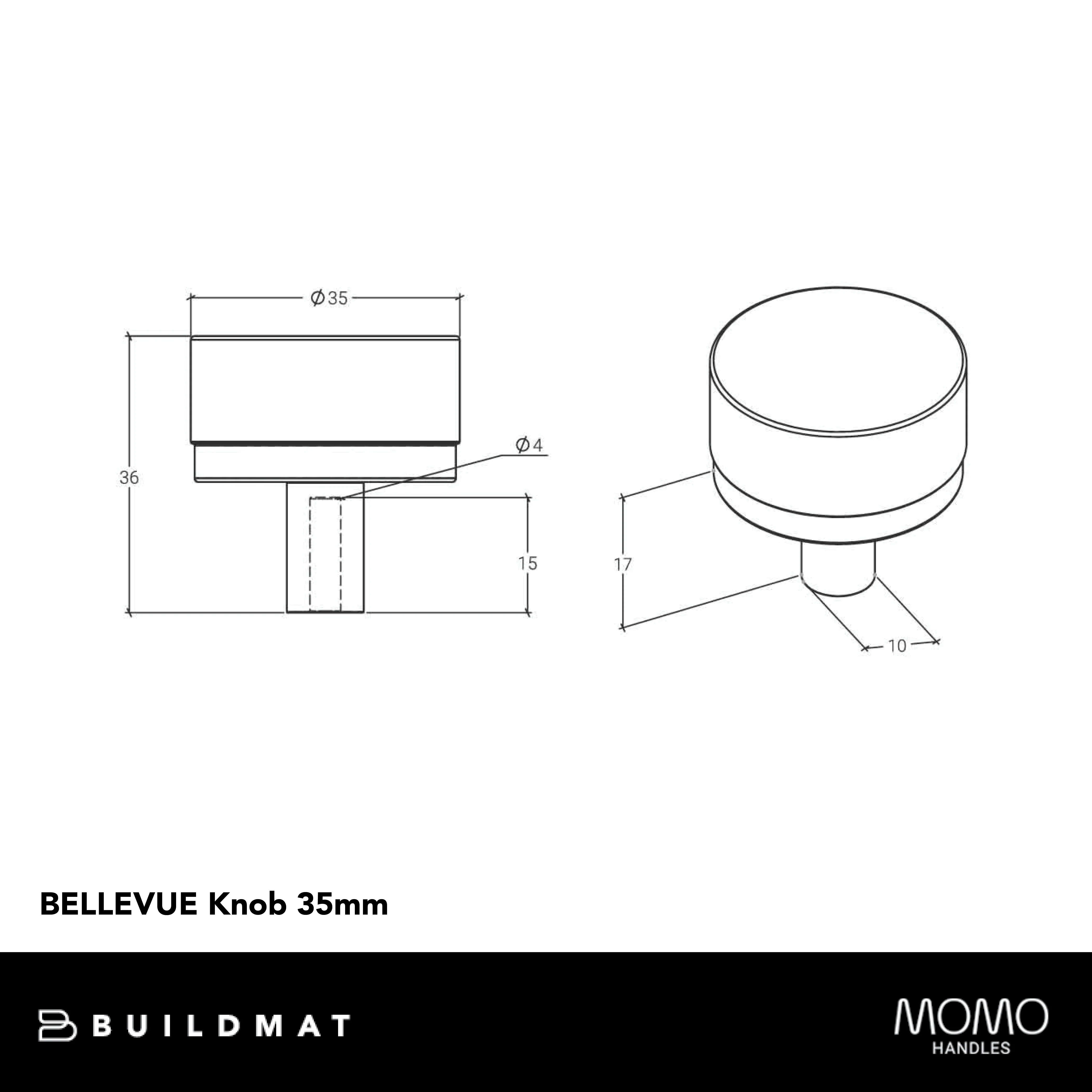 Momo Handles Momo Bellevue Solid Brass Plain Knob 35mm Bronze - Image 4