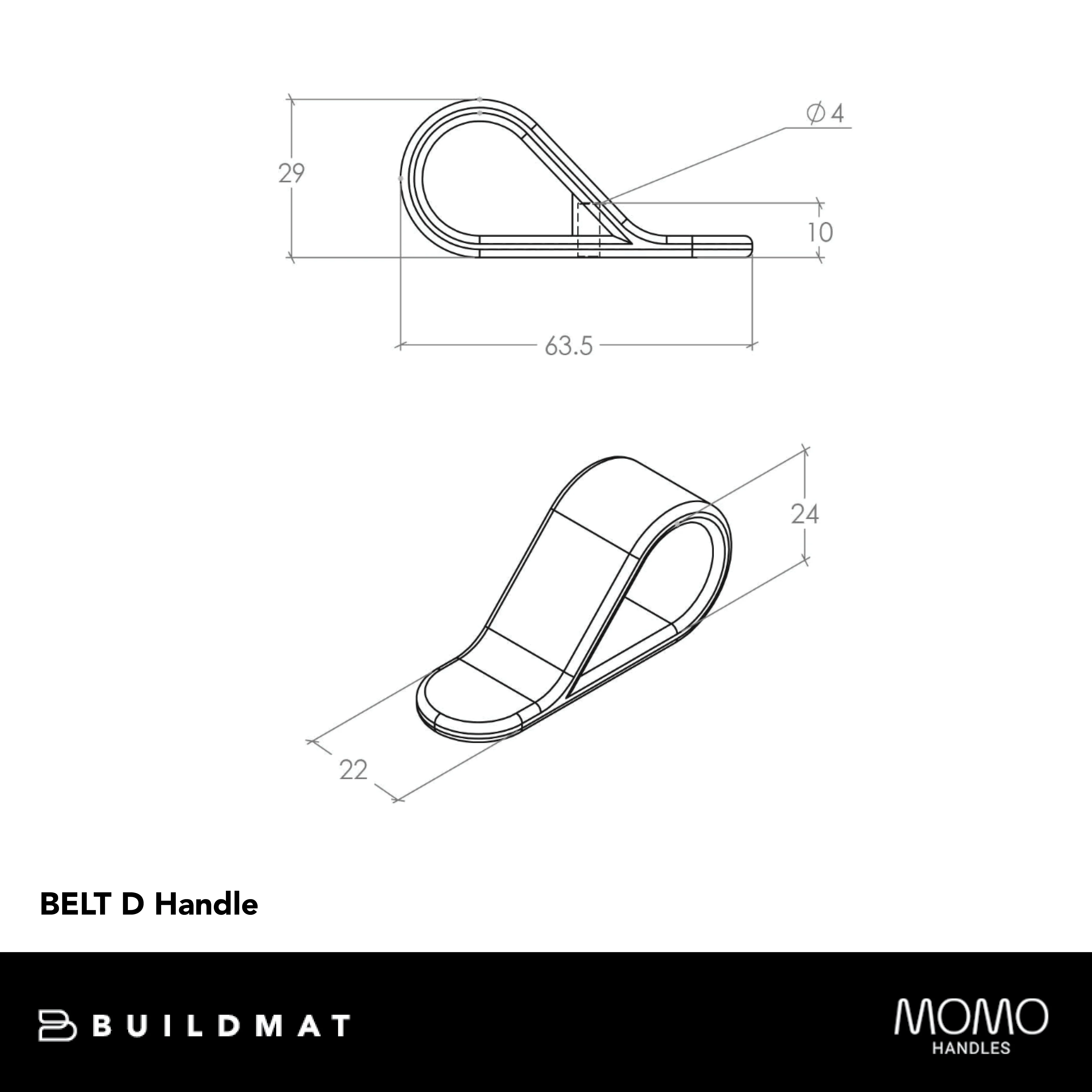 Momo Handles Momo Belt D Handle 160mm Matte Black - Image 4