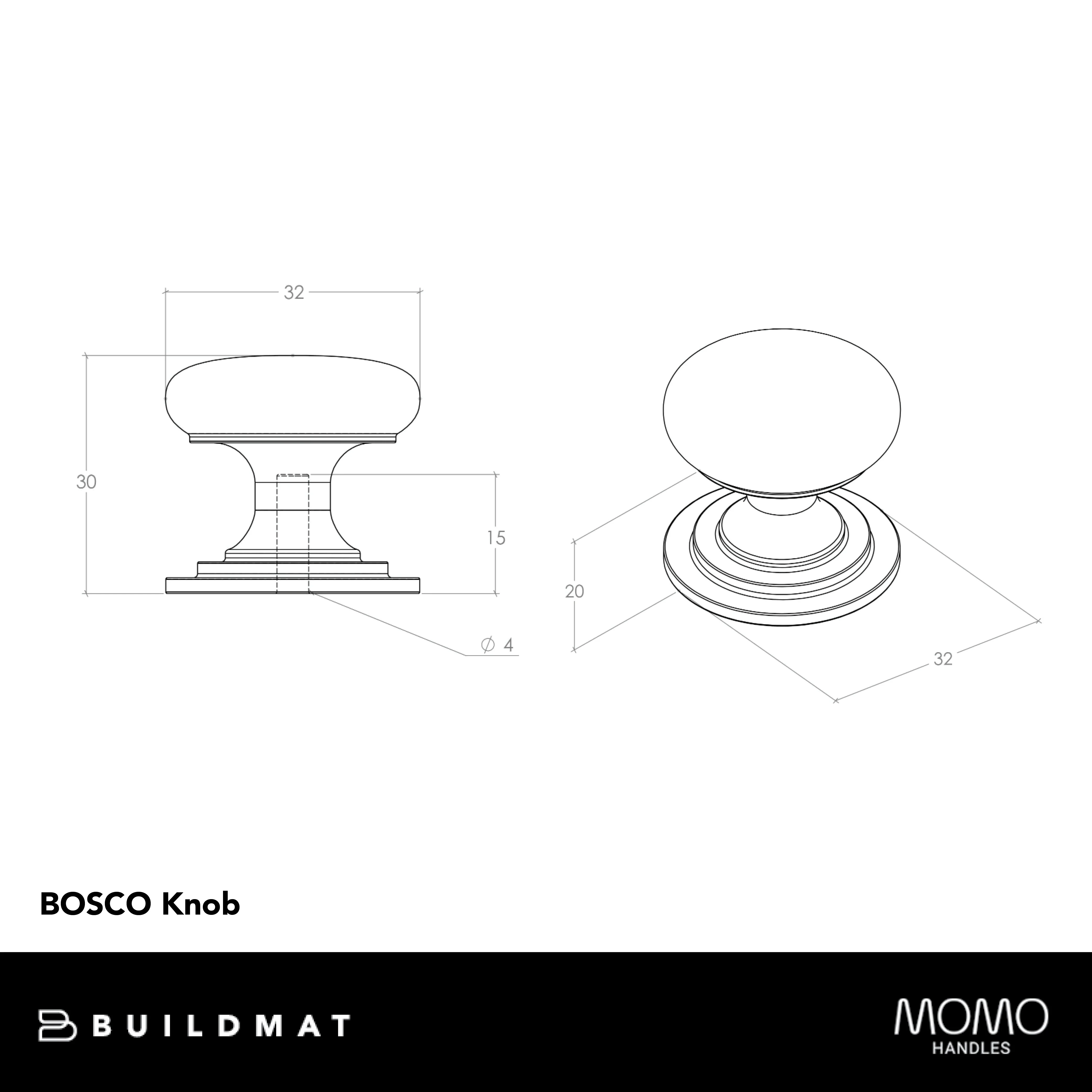 Momo Handles Momo Bosco Knob 32mm Brushed Matte Brass - Image 4