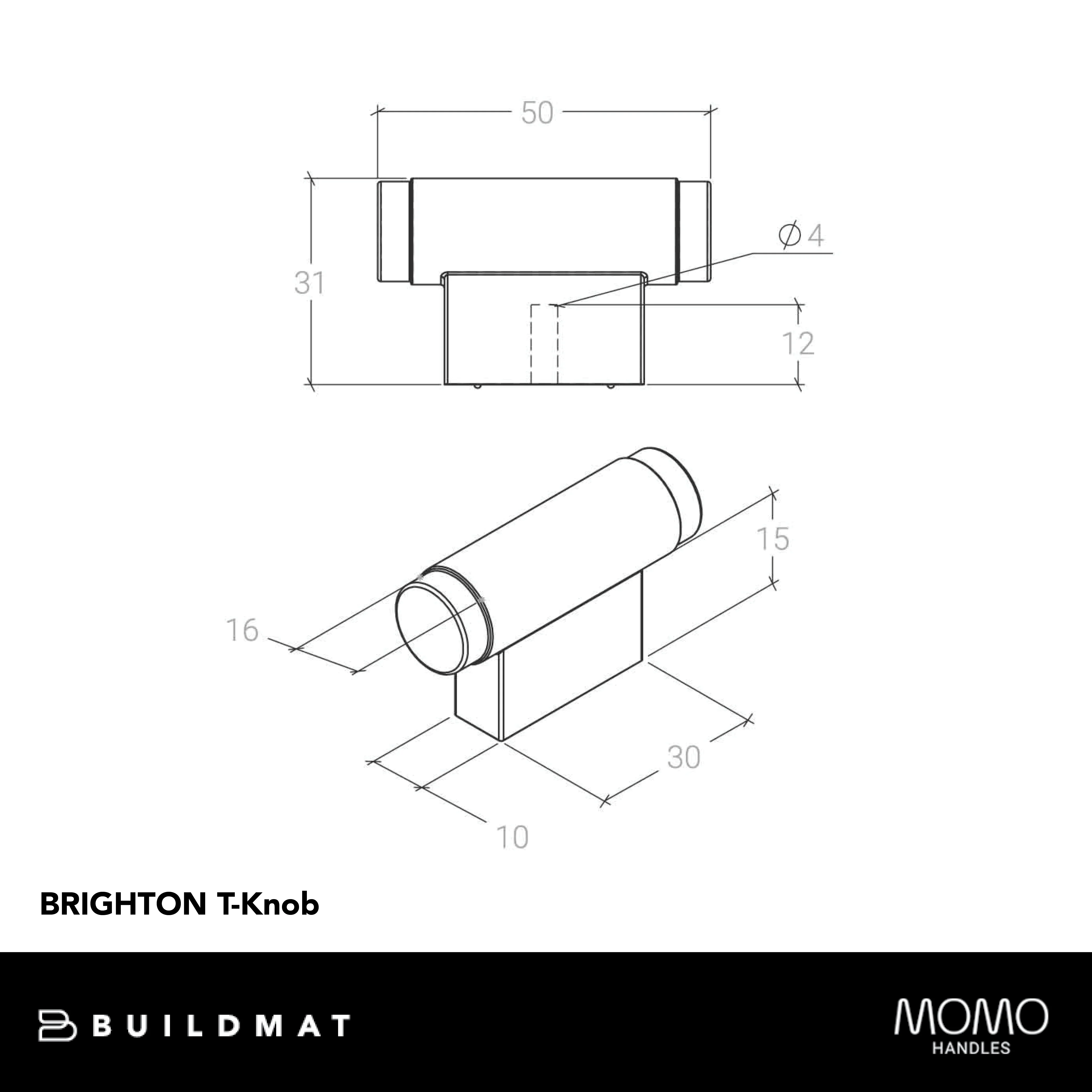 Momo Handles Momo Brighton Solid Brass T Knob 50mm Dark Brushed Brass - Image 4