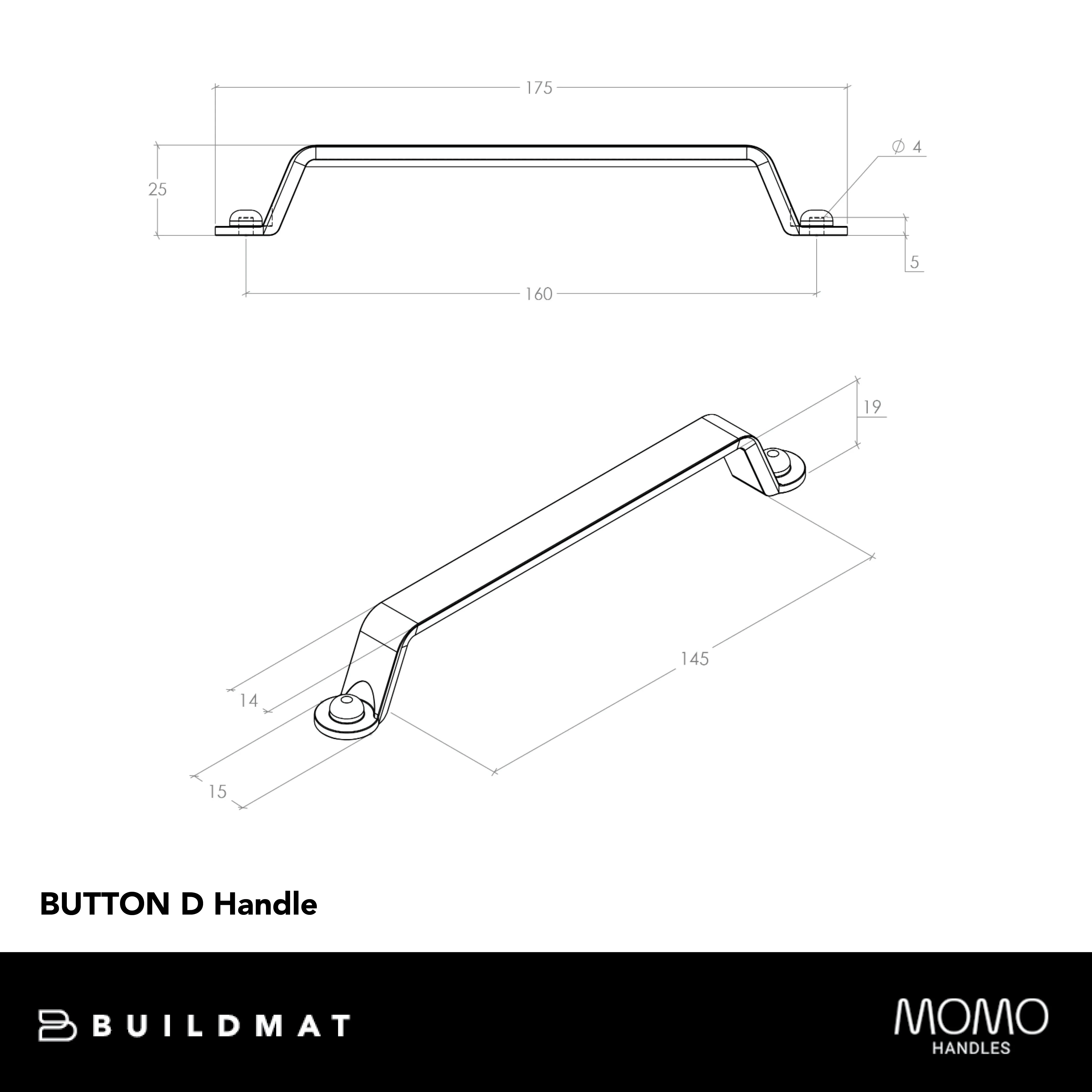 Momo Handles Momo Button D Handle 160mm Pewter - Image 4