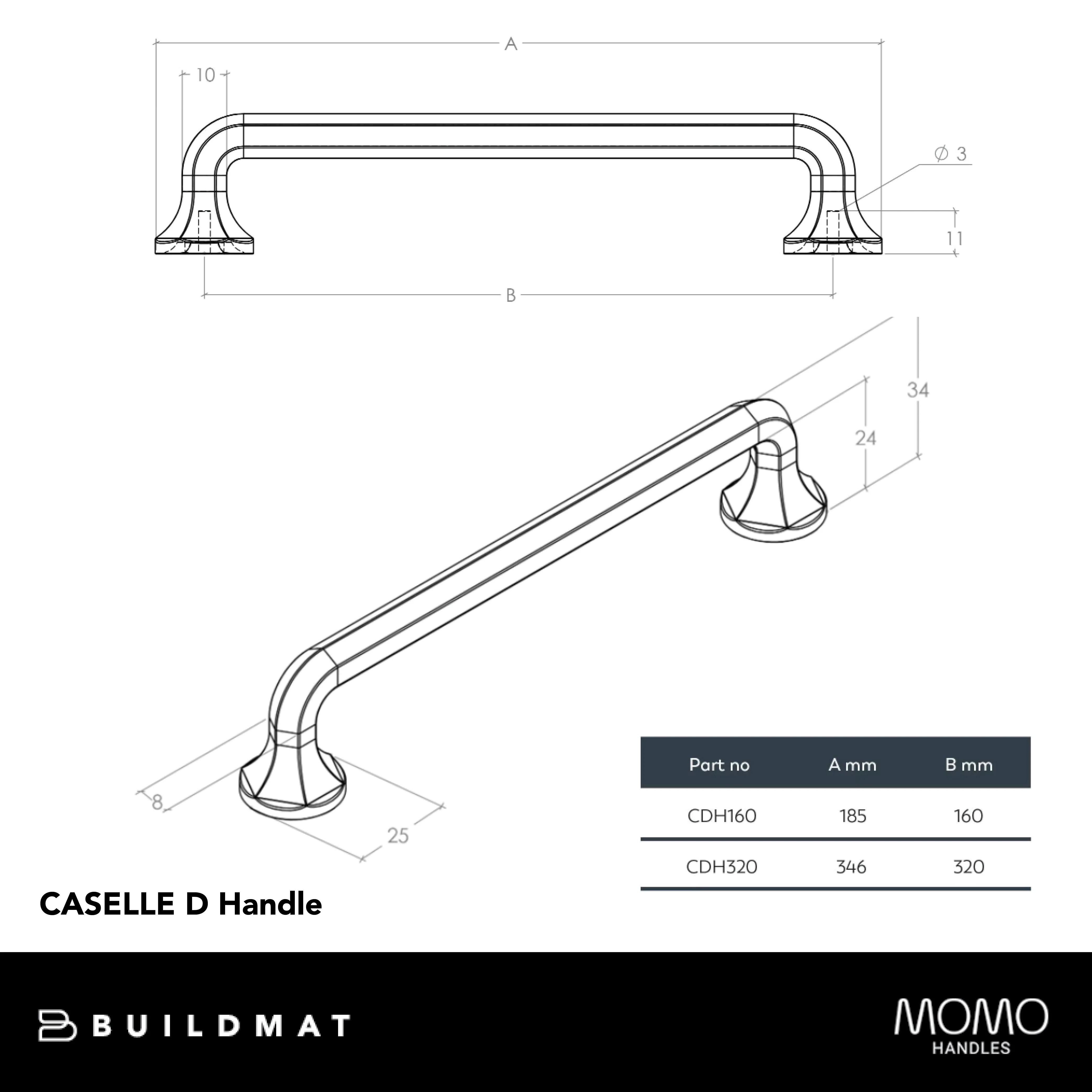 Momo Handles Momo Caselle D Handle 320mm Matte Black - Image 4