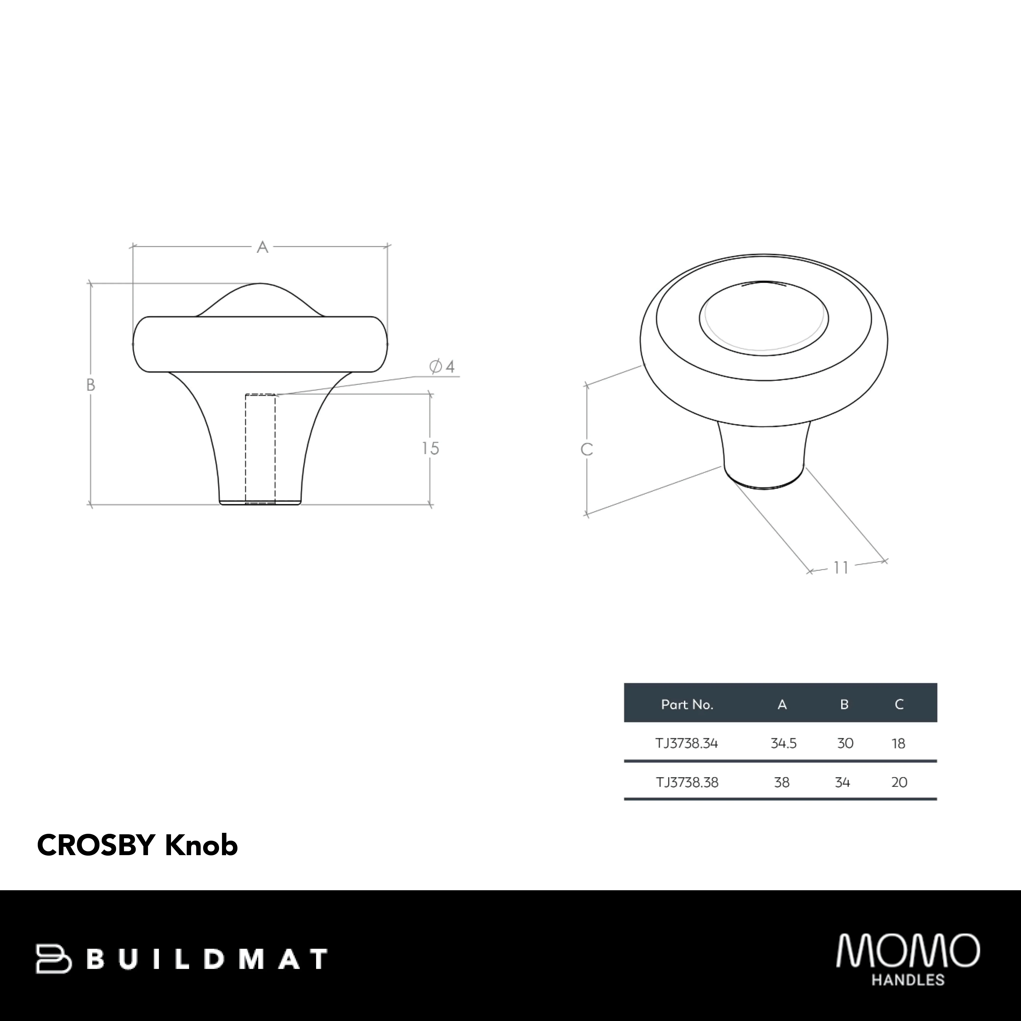 Momo Handles Momo Crosby Round Knob 38mm Pewter - Image 4