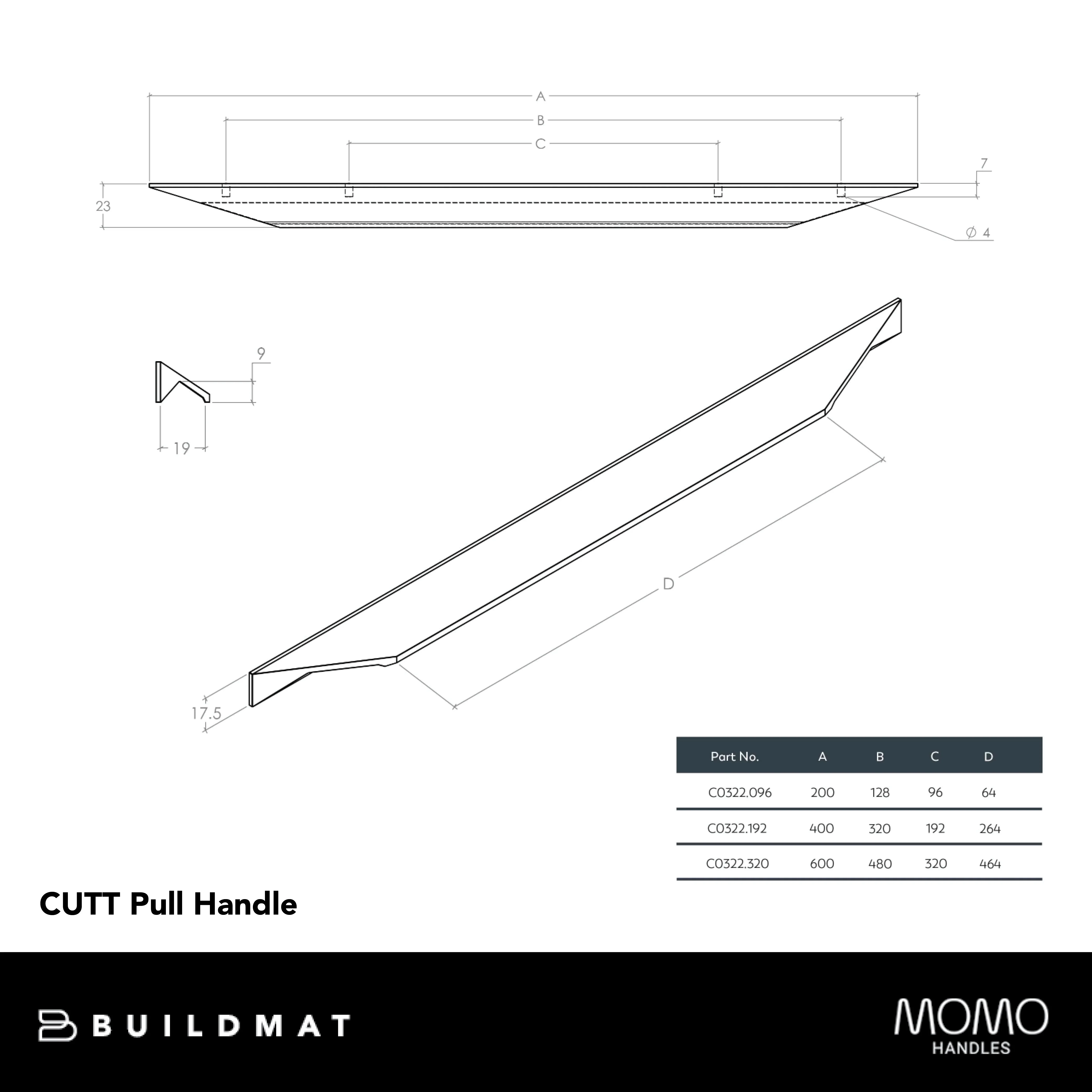 Momo Handles Momo Cutt Pull Handle 192mm Matte Black - Image 4