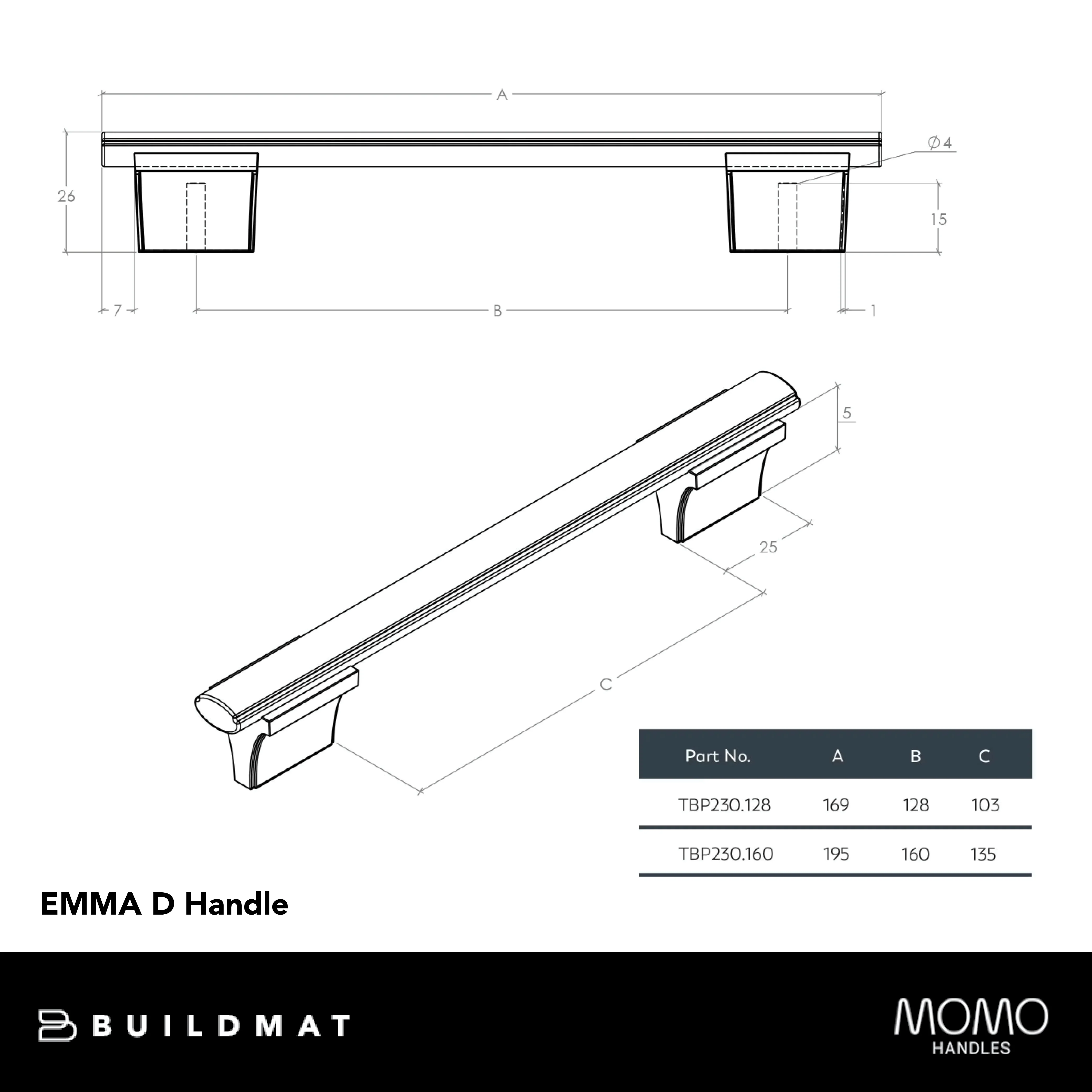 Momo Handles Momo Emma D Handle 160mm Aged Antique Brass - Image 4