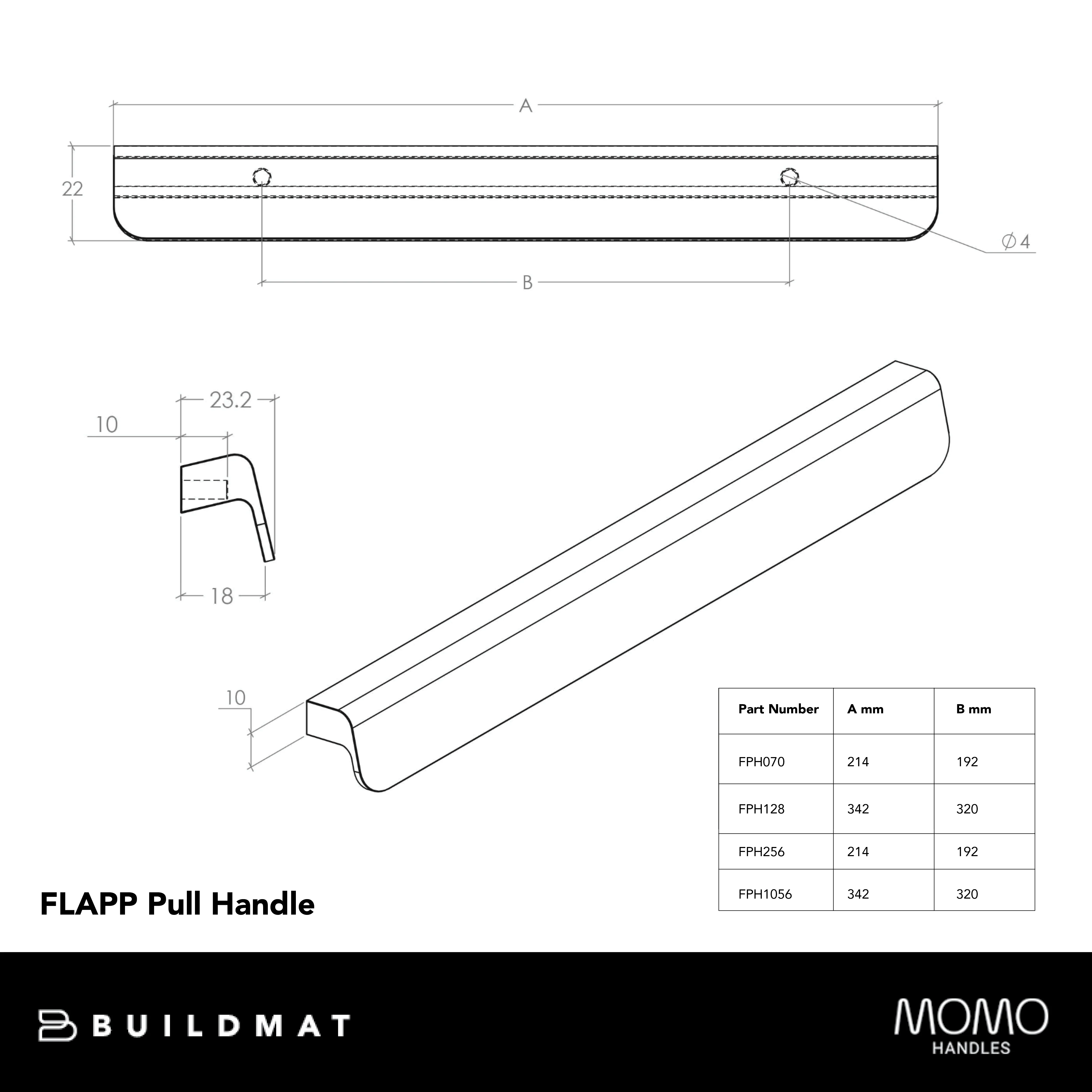 Momo Handles Momo Flapp Pull Handle 256mm Brushed Black - Image 4