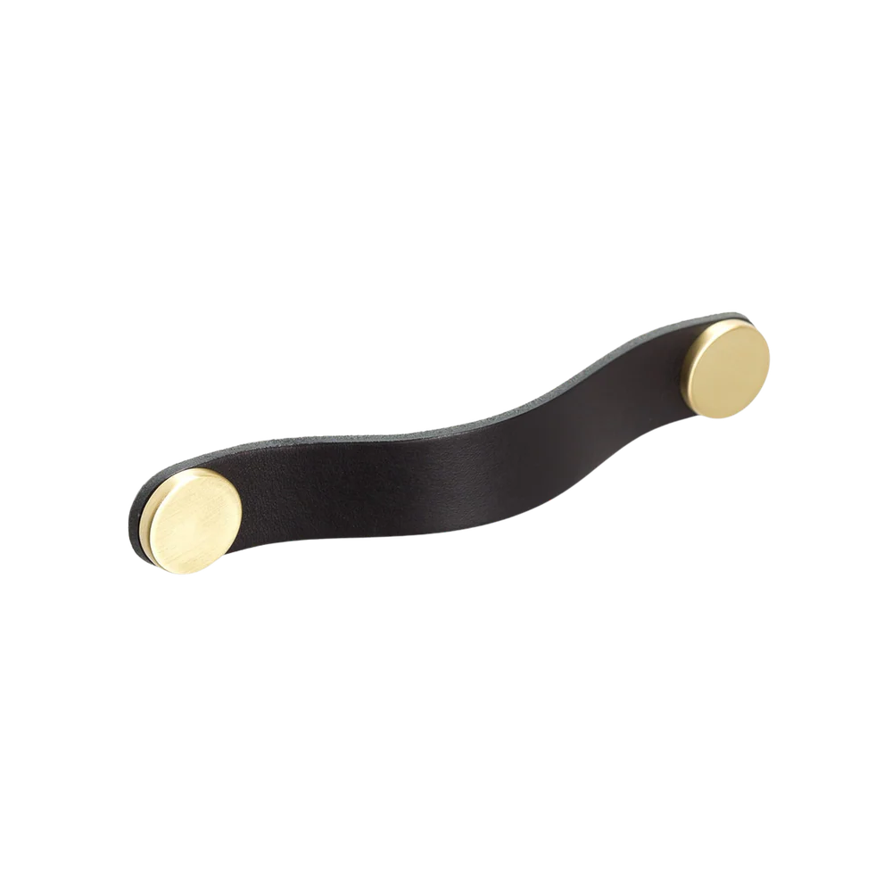 Momo Handles Momo Flexa Leather D Handle 160mm Black With Brass Buttons