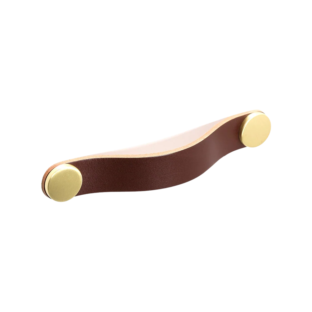 Momo Handles Momo Flexa Leather D Handle 160mm Dark Brown With Brass Buttons