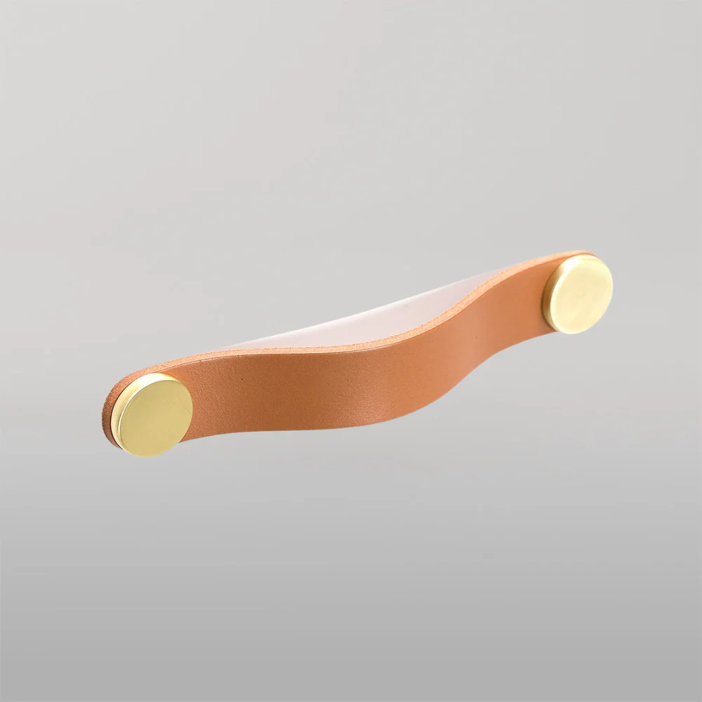 Momo Handles Momo Flexa Leather D Handle 160mm Light Tan With Brass Buttons - Image 2