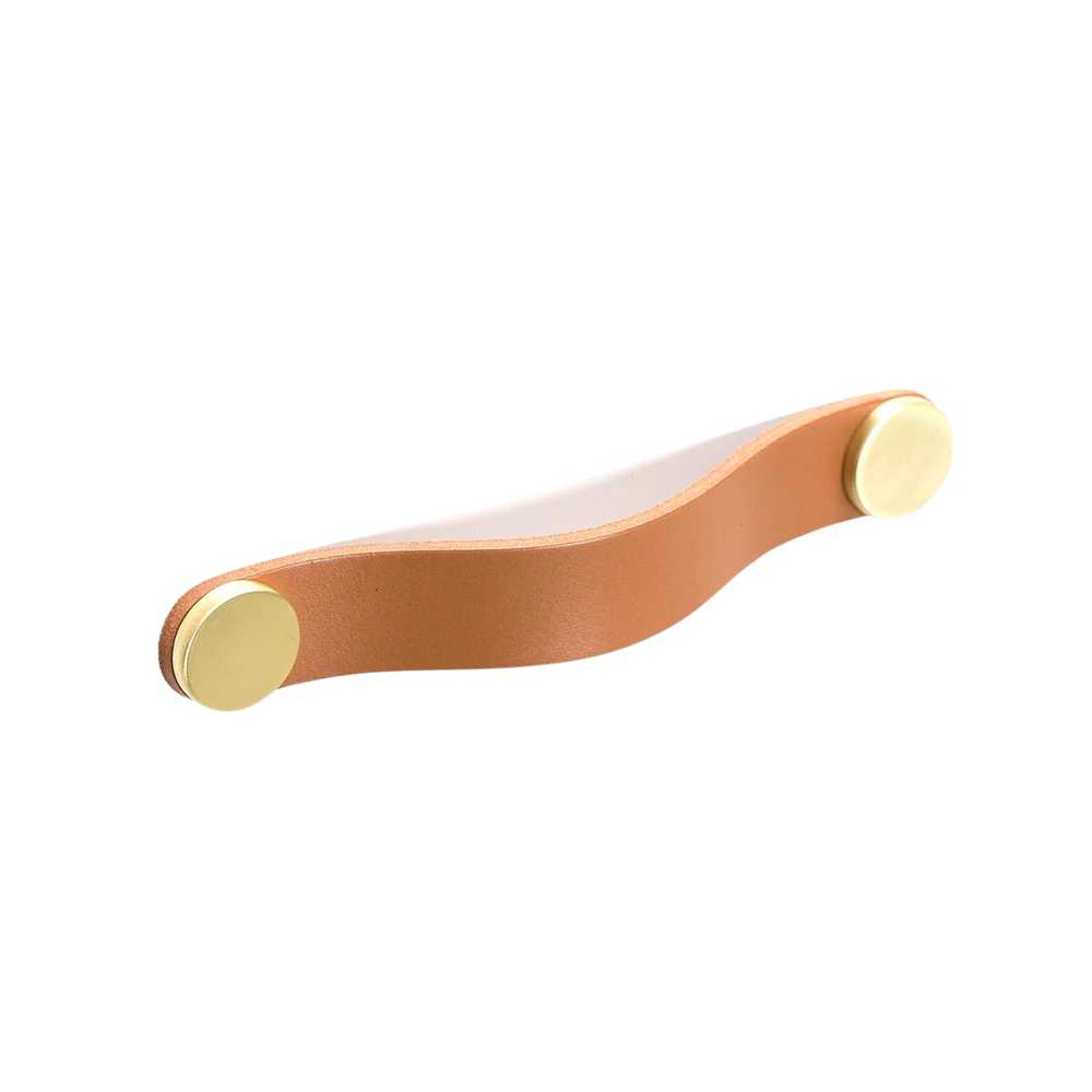 Momo Handles Momo Flexa Leather D Handle 160mm Light Tan With Brass Buttons - Image 3