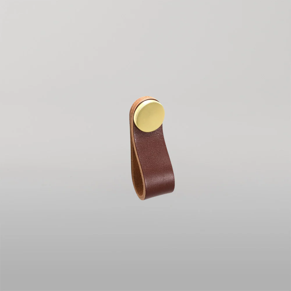 Momo Handles Momo Flexa Leather Pull 70mm Dark Brown With Brass Button - Image 2