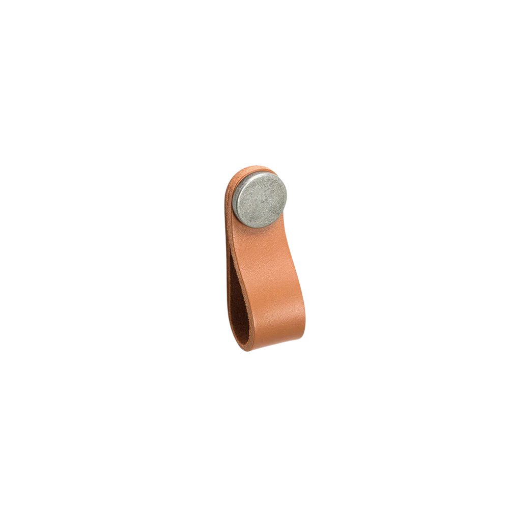 Momo Handles Momo Flexa Leather Pull 70mm Light Tan With Pewter Button - Image 3