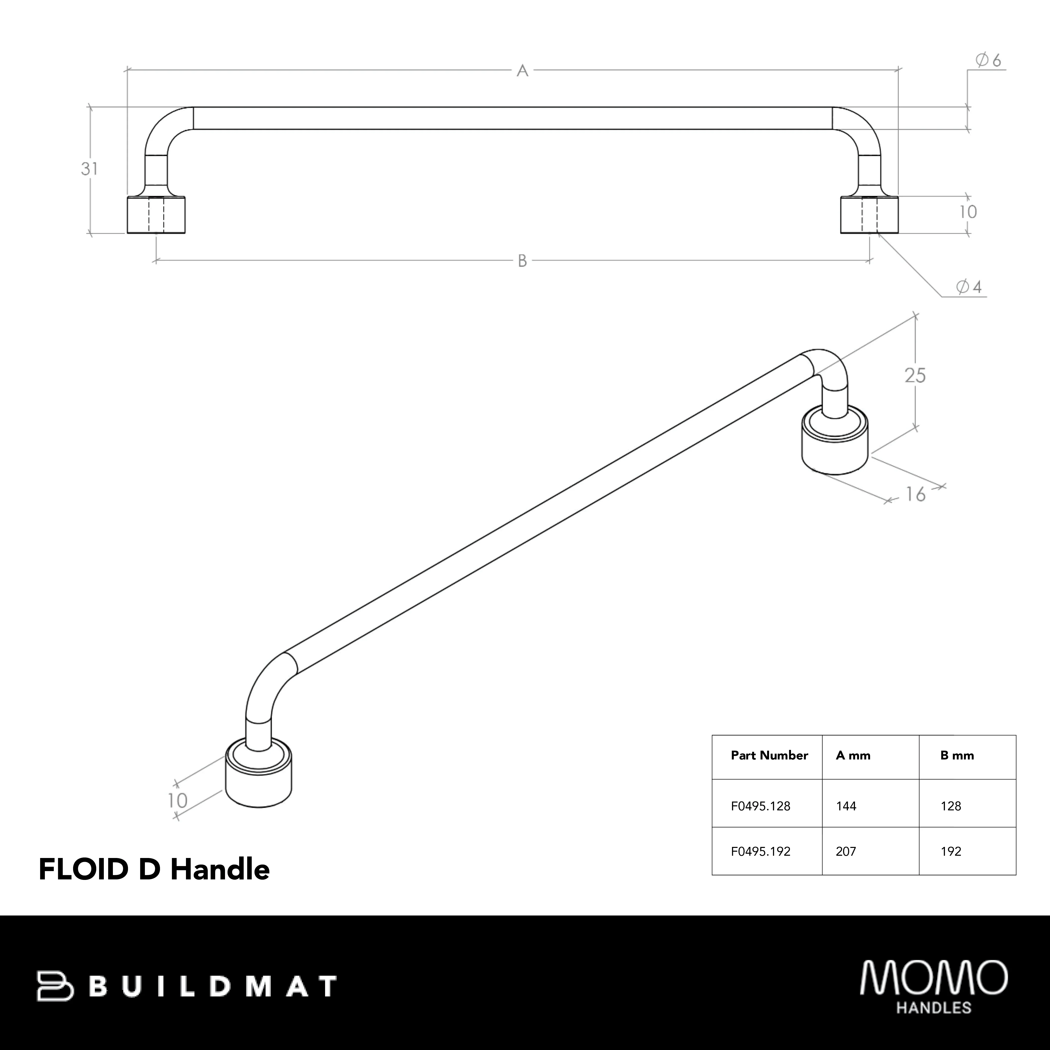 Momo Handles Momo Floid D Handle 128mm Antique Brass - Image 4