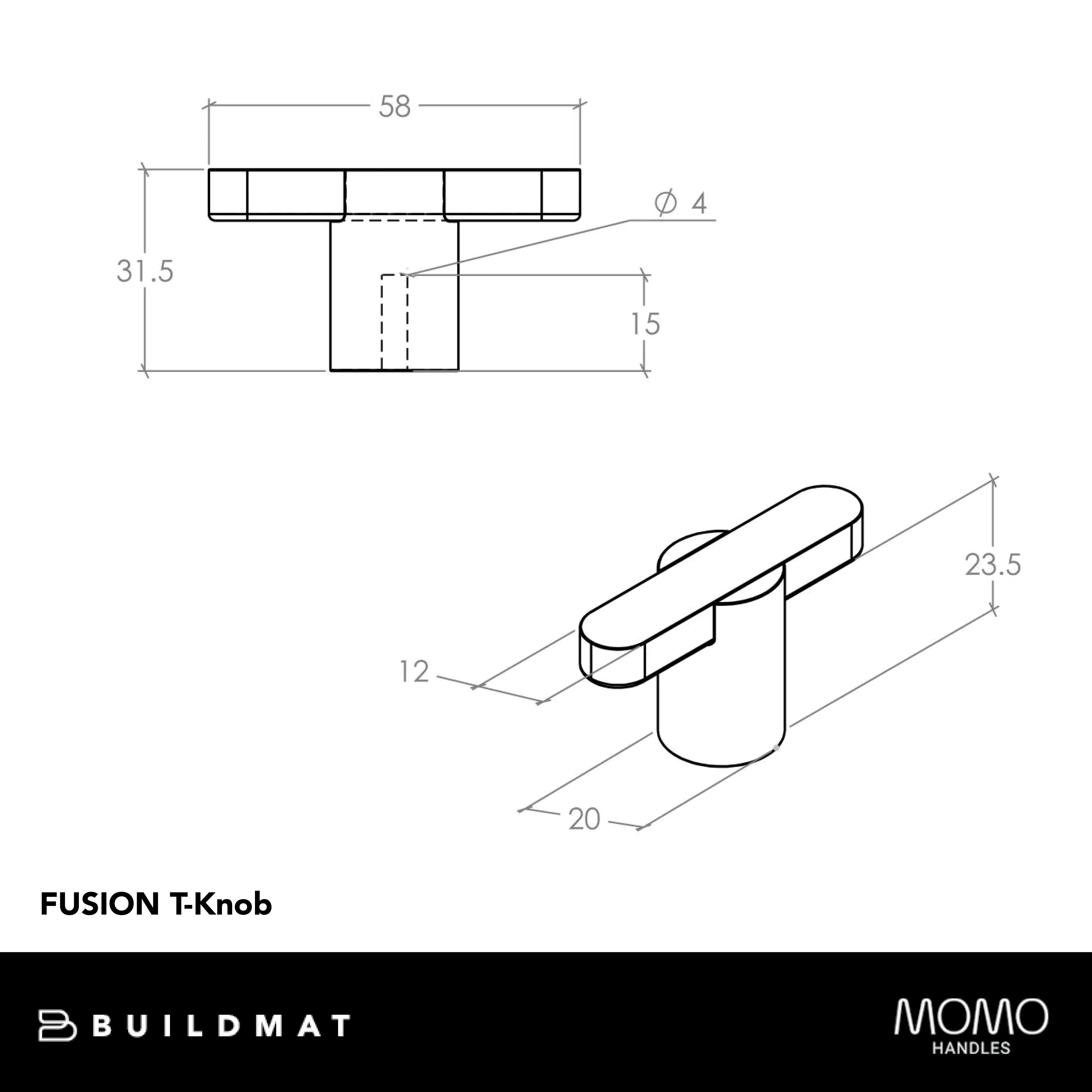 Momo Handles Momo Fusion T Knob 58mm Matte Black - Image 4