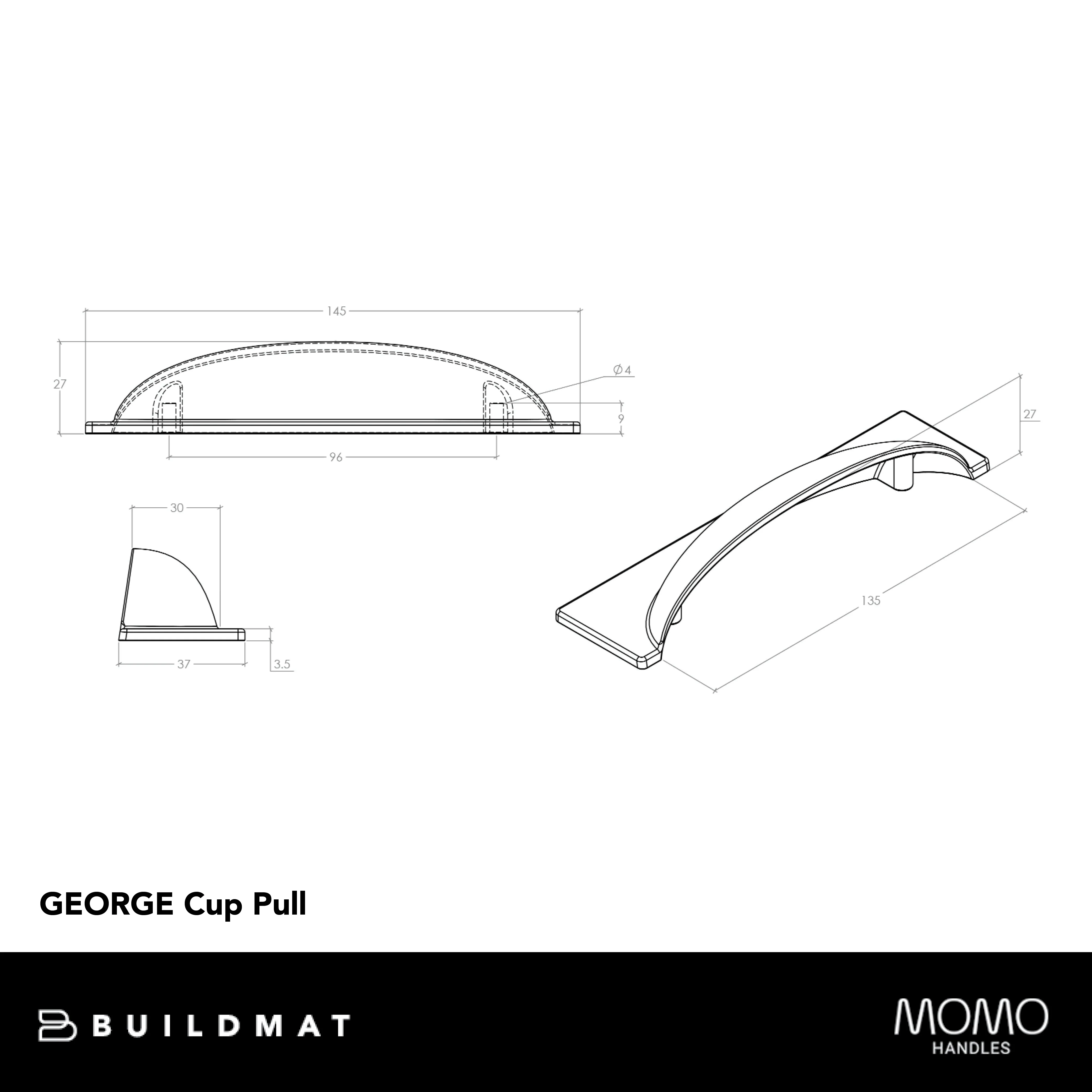 Momo Handles Momo George Cup Pull 96mm Pewter - Image 4