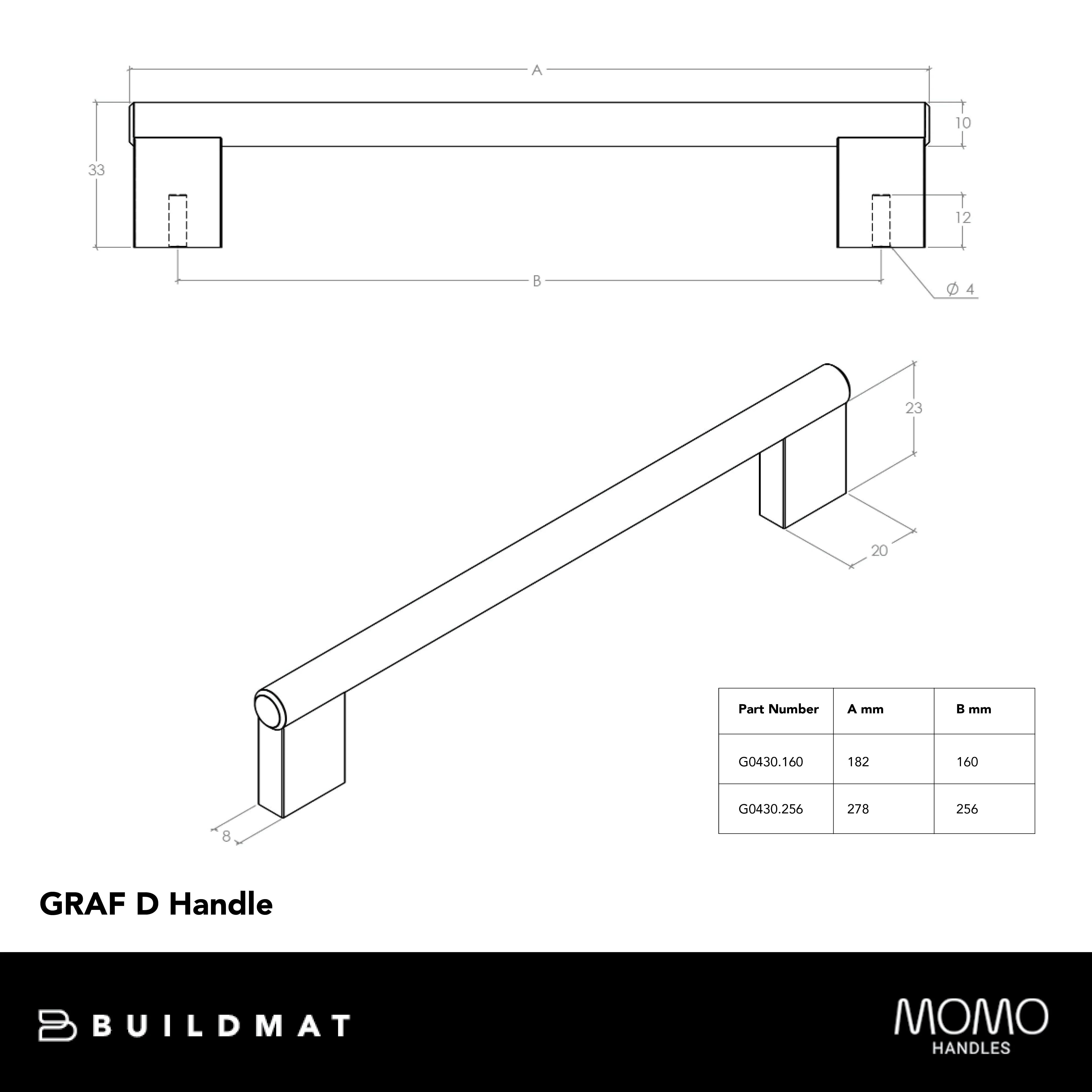 Momo Handles Momo Graf Knurled D Handle 256mm Brushed Black - Image 4