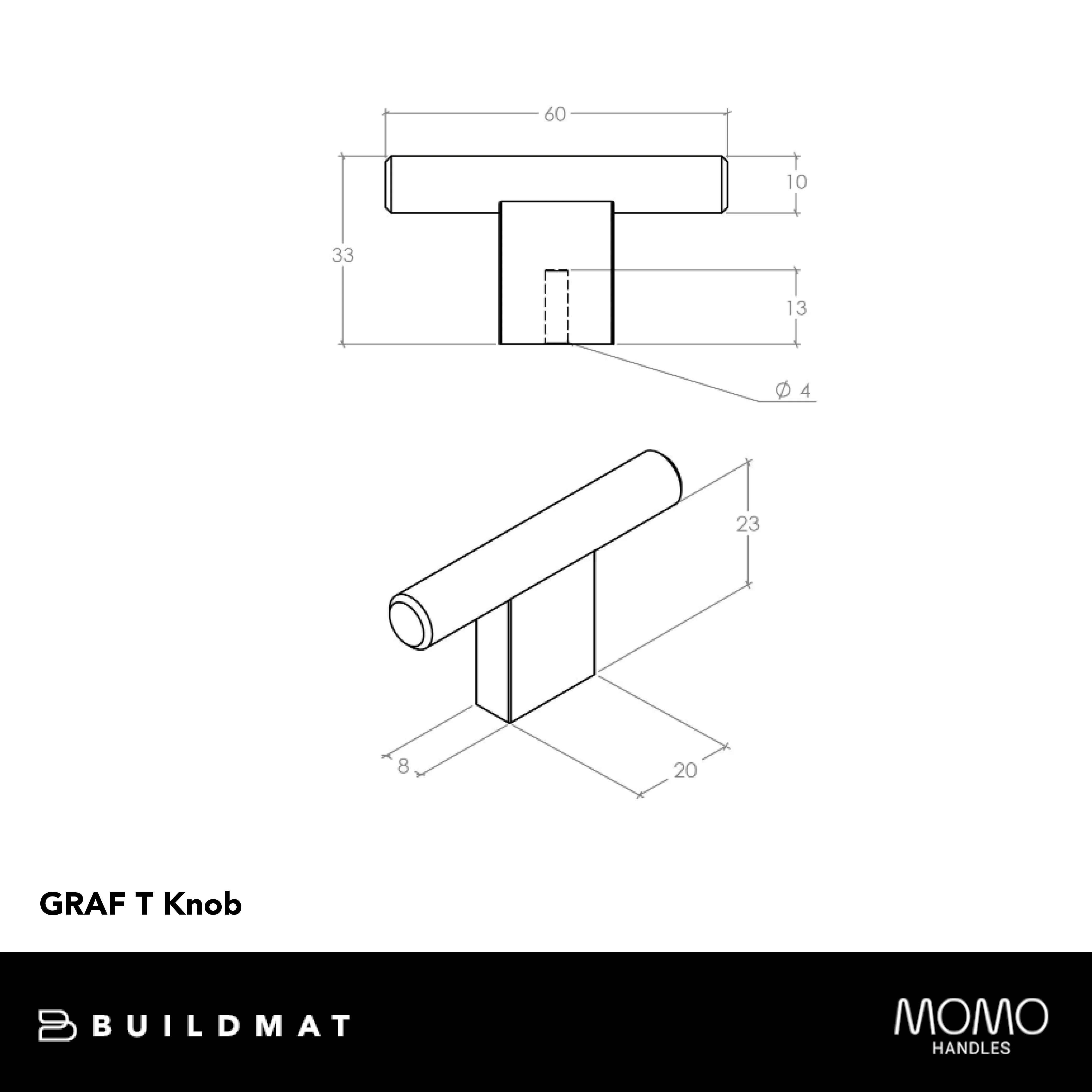 Momo Handles Momo Graf Knurled T Knob 60mm Dull Brushed Nickel - Image 4
