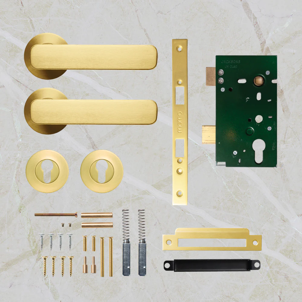 Momo Handles Aspen Solid Brass Lever Entrance Set Brushed Satin Brass - Image 2