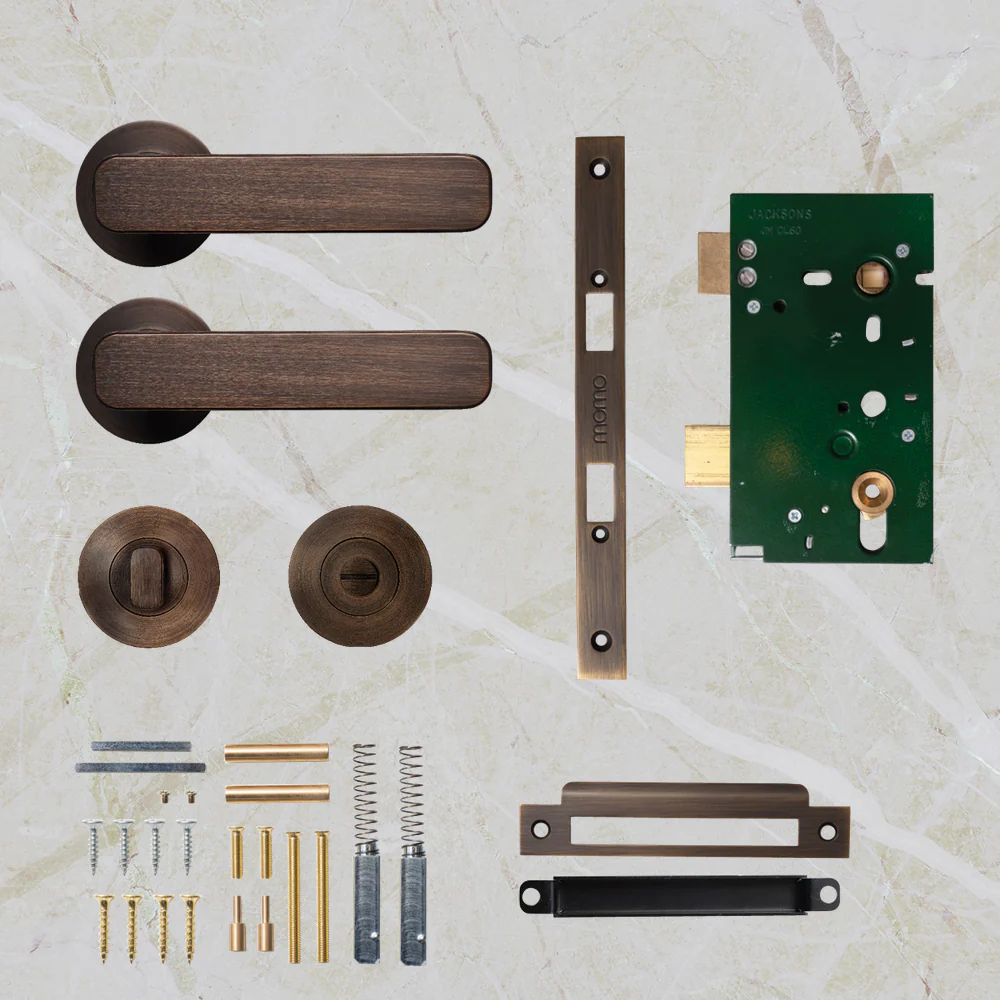 Momo Handles Aspen Solid Brass Mortice Lock Privacy Lever Set Bronze - Image 2