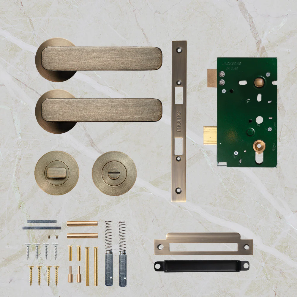 Momo Handles Aspen Solid Brass Mortice Lock Privacy Lever Set Dark Brushed Brass - Image 2