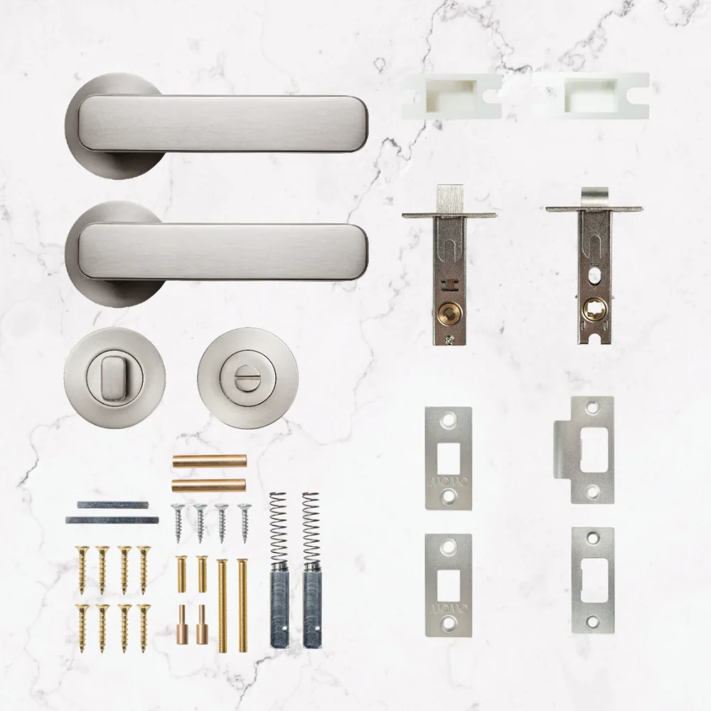 Momo Handles Aspen Solid Brass Tubular Latch Privacy Lever Set In Dull Brushed Nickel - Image 2