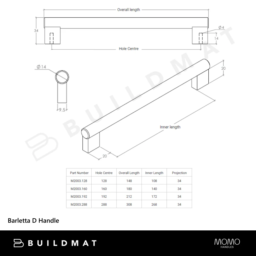 Momo Handles Barletta D Handle 192mm Stainless Steel - Image 6