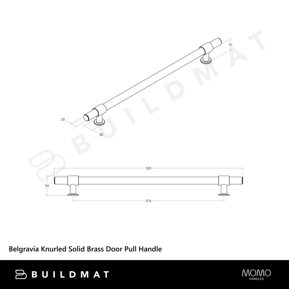 Momo Handles Belgravia Knurled Solid Brass Door Pull Handle Brushed Satin Brass - Image 4