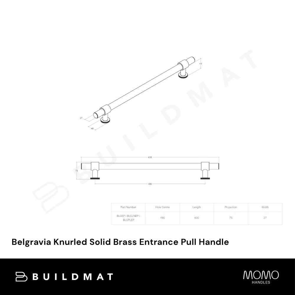 Momo Handles Belgravia Knurled Solid Brass Entrance Pull Handle Bronze - Image 4